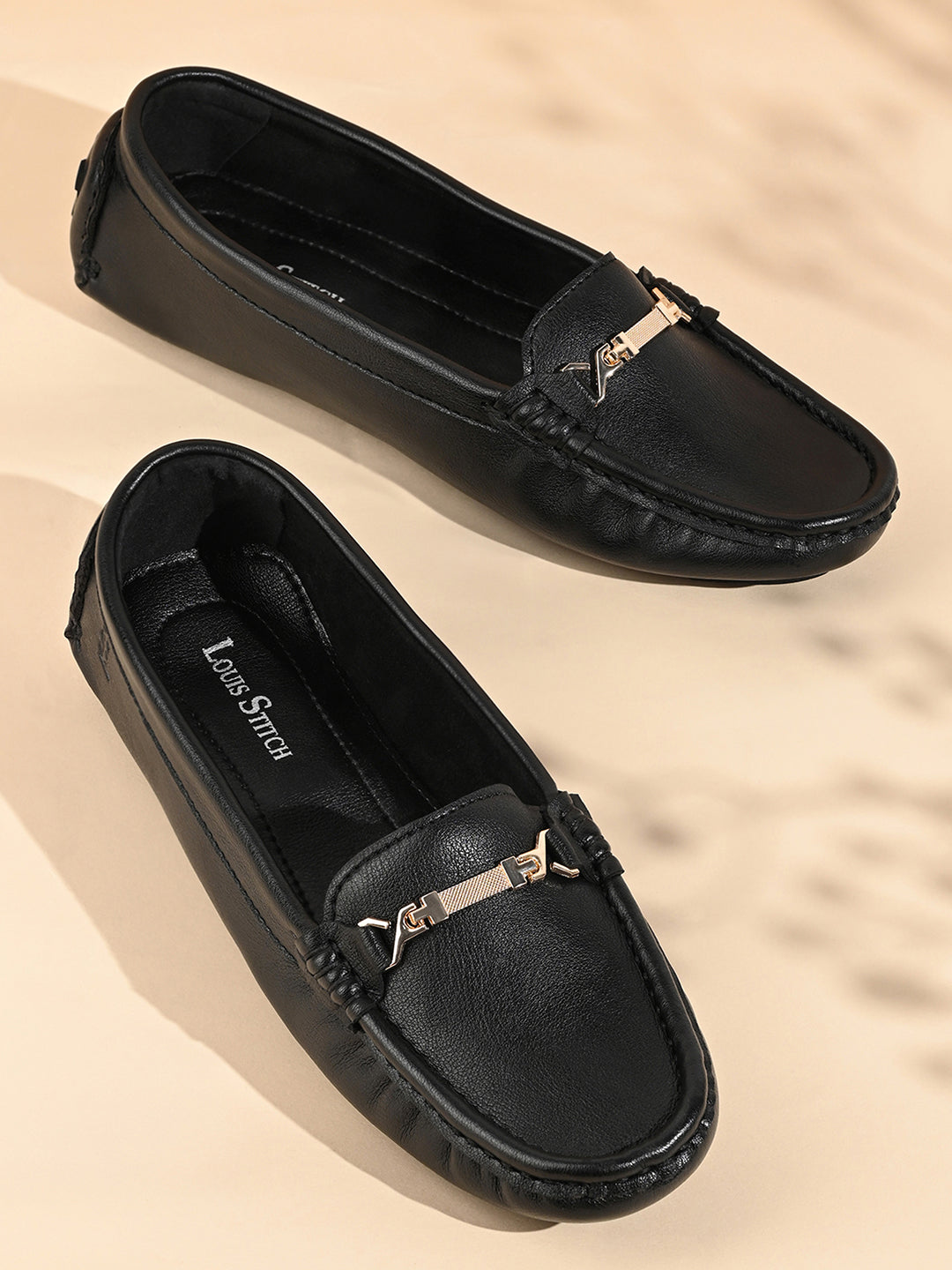 Women's Black Premium Solid Slip-On Casual Loafers