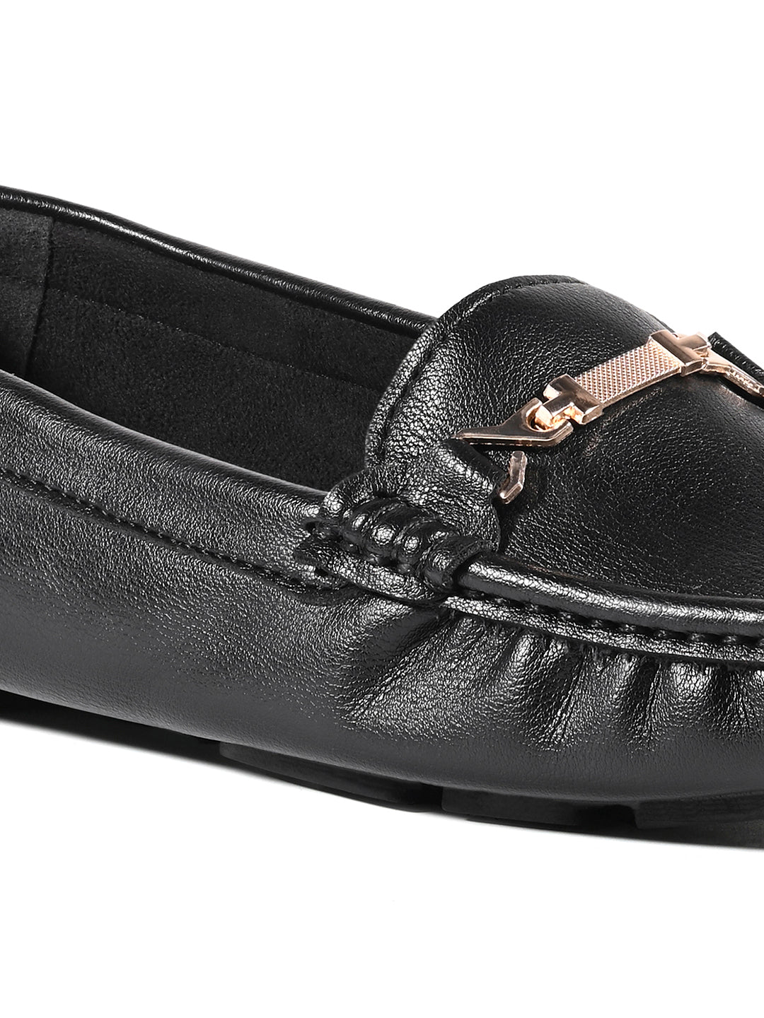 Women's Black Premium Solid Slip-On Casual Loafers