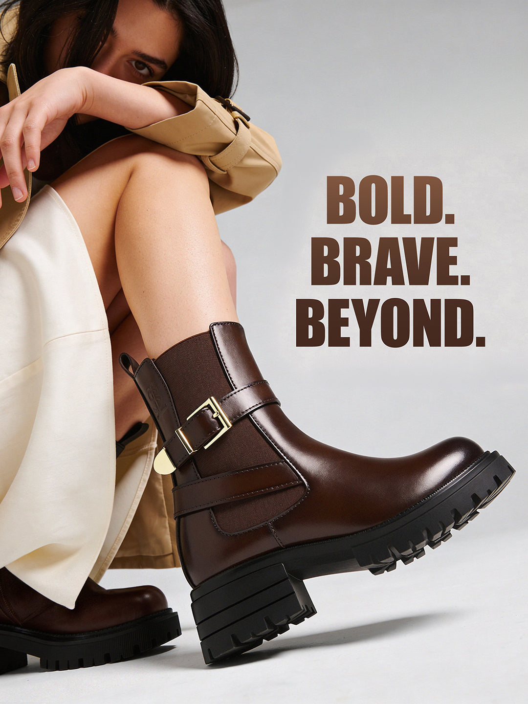 Espresso Brown High Ankle Slip-On Long Boots with Buckle