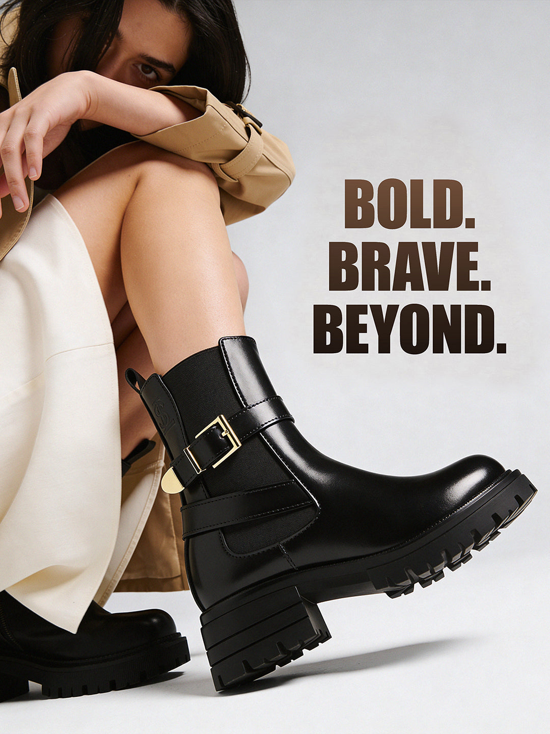 Signature Black High Ankle Slip-On Long Boots with Buckle