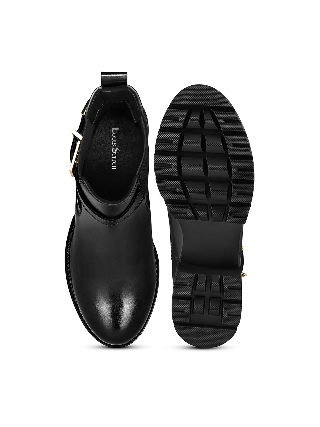 Signature Black High Ankle Slip-On Long Boots with Buckle
