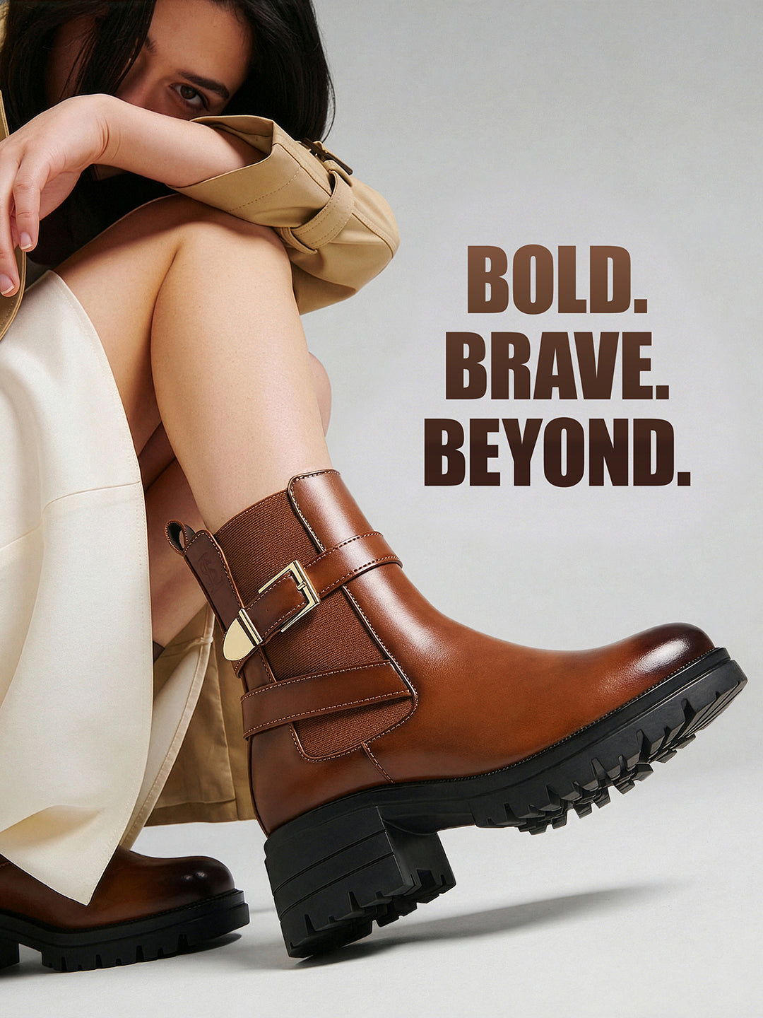 Maple Tan High Ankle Slip-On Long Boots with Buckle