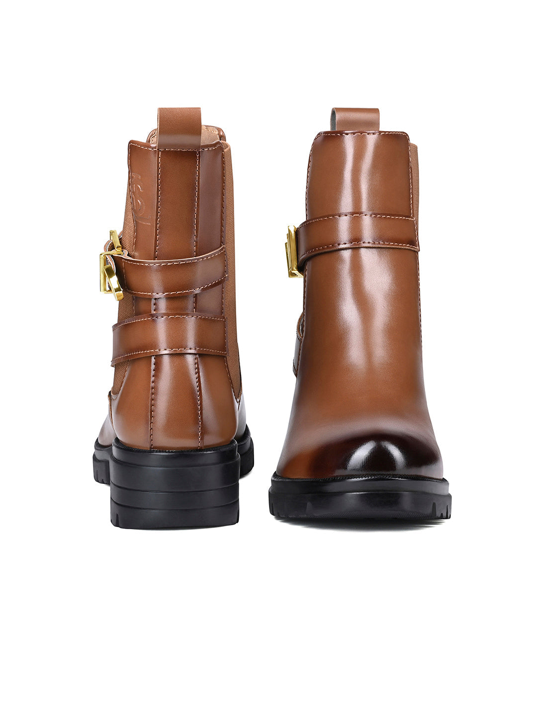 Maple Tan High Ankle Slip-On Long Boots with Buckle