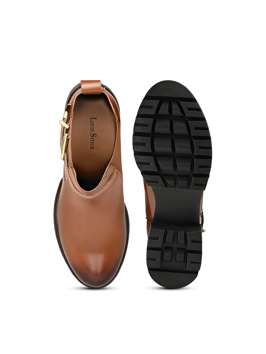 Maple Tan High Ankle Slip-On Long Boots with Buckle