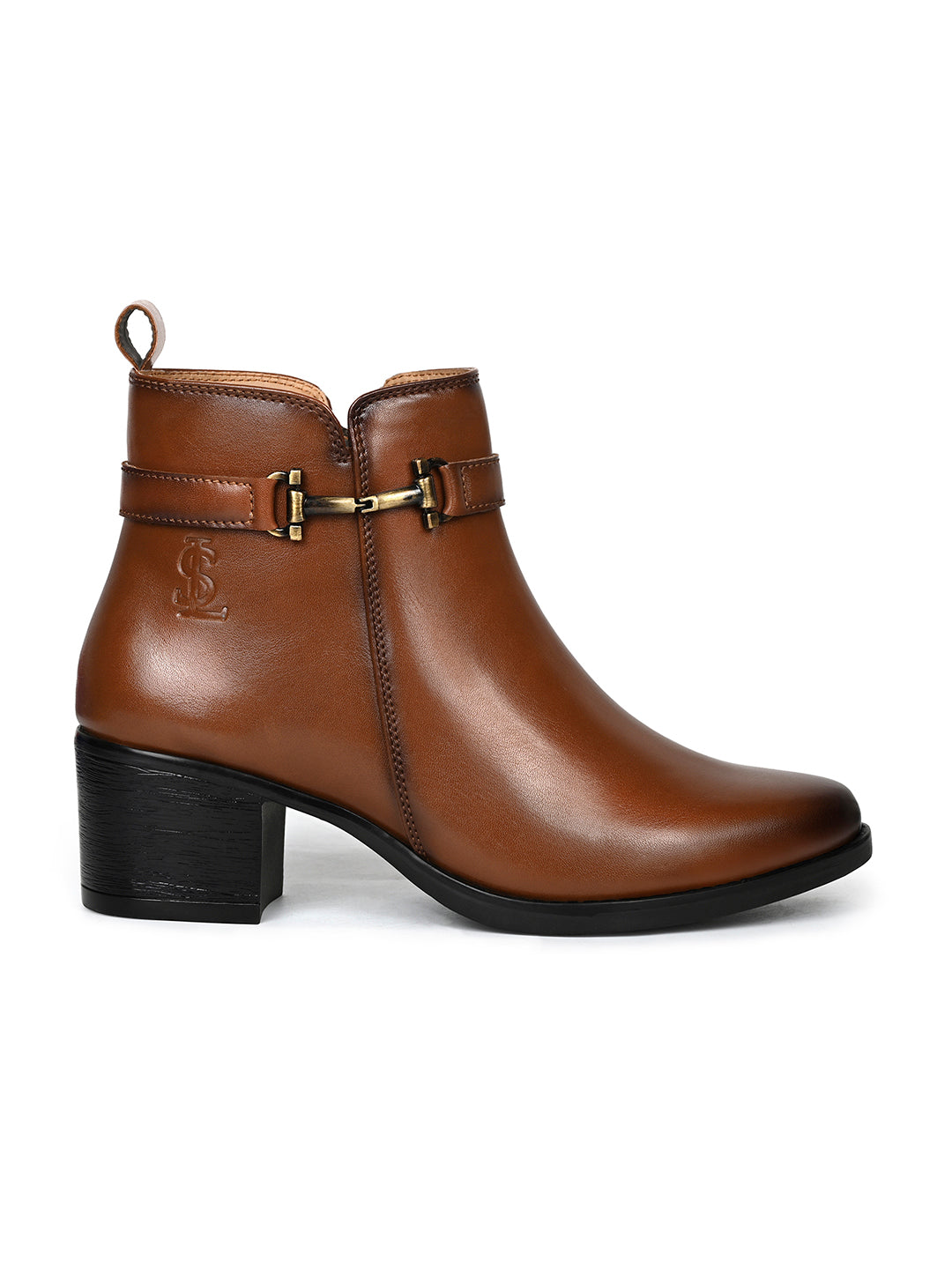 Women's Tan Elegant Mid-Top Antique Buckle Slip-On Chelsea Boots