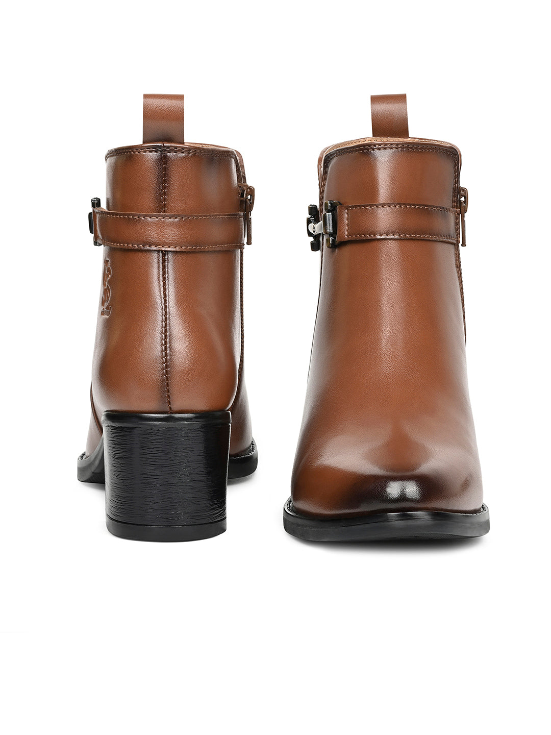 Women's Tan Elegant Mid-Top Antique Buckle Slip-On Chelsea Boots