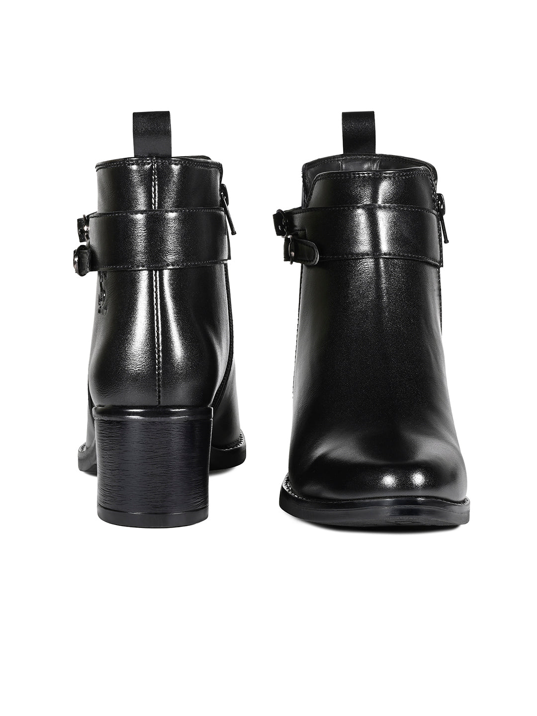 Women's Black Elegant Mid-Top Double Buckle Slip-On Chelsea Boots