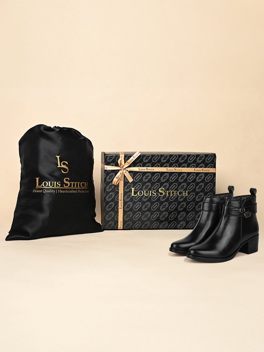 Women's Black Elegant Mid-Top Double Buckle Slip-On Chelsea Boots