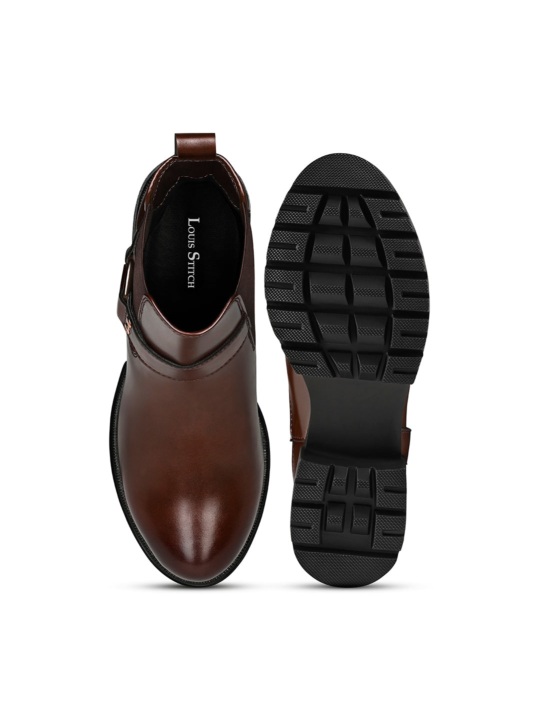 Espresso Brown High Ankle Round Buckle Slip-On Long Boots