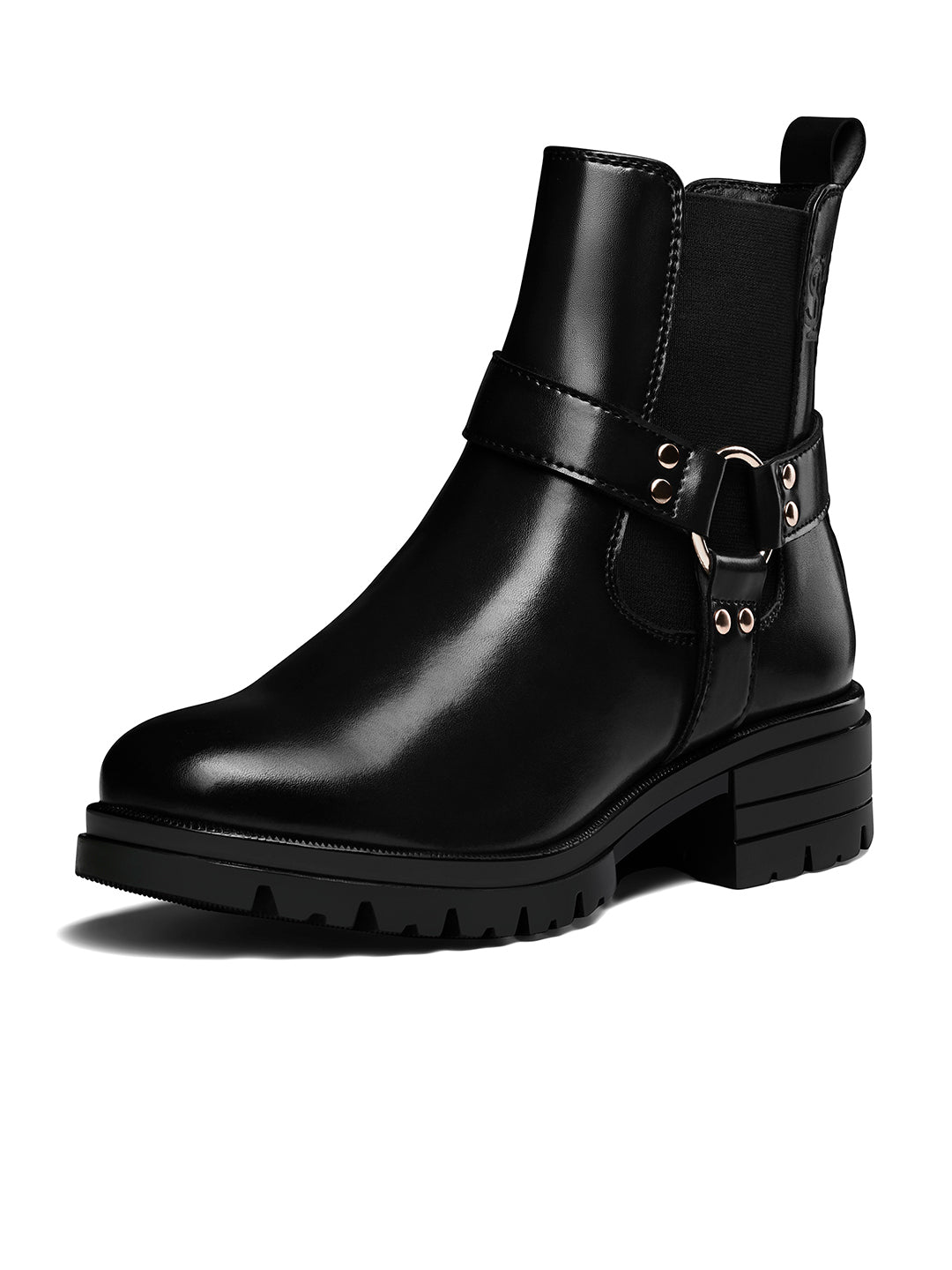 Signature Black High Ankle Round Buckle Slip-On Long Boots