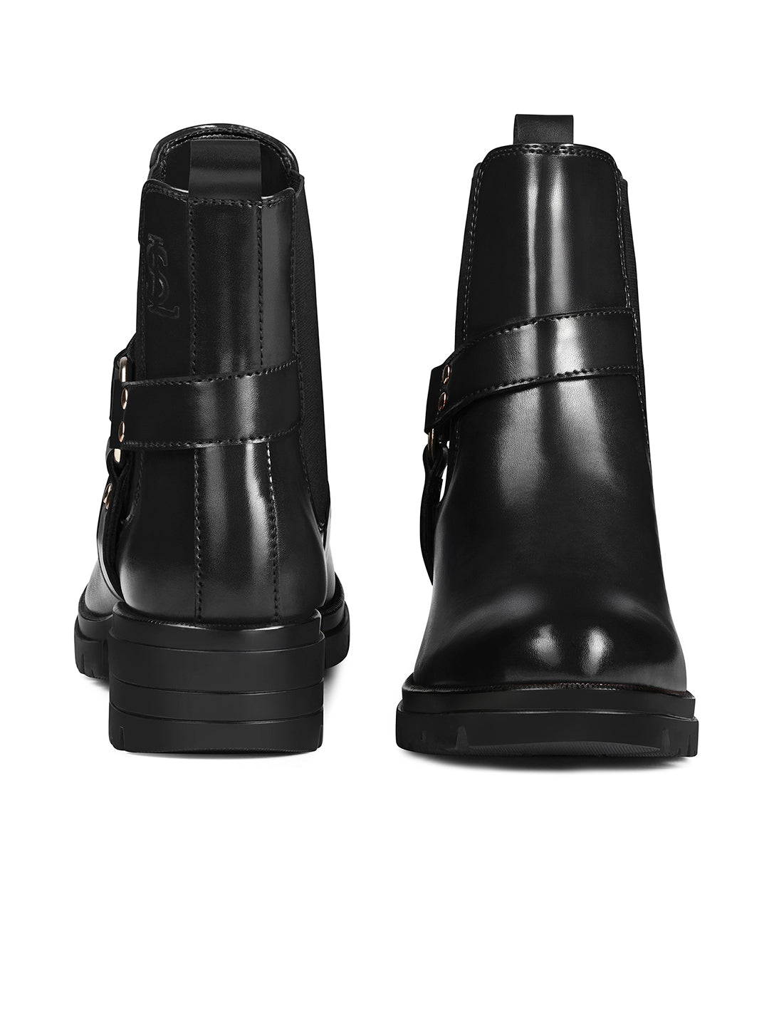 Signature Black High Ankle Round Buckle Slip-On Long Boots