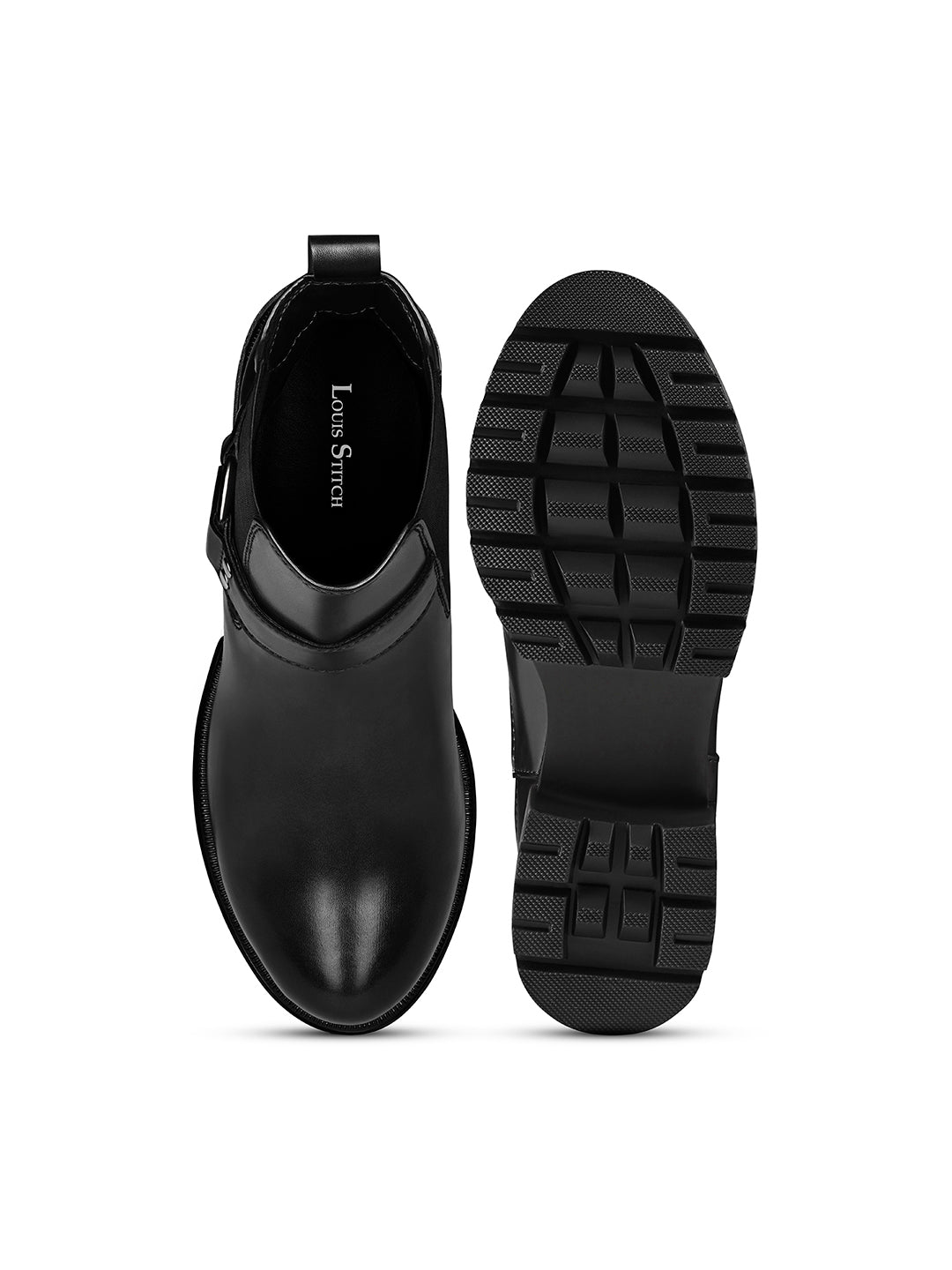 Signature Black High Ankle Round Buckle Slip-On Long Boots