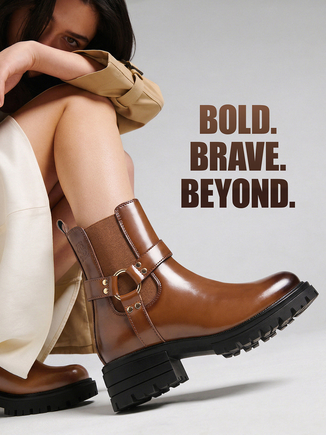 Maple Tan High Ankle Round Buckle Slip-On Long Boots