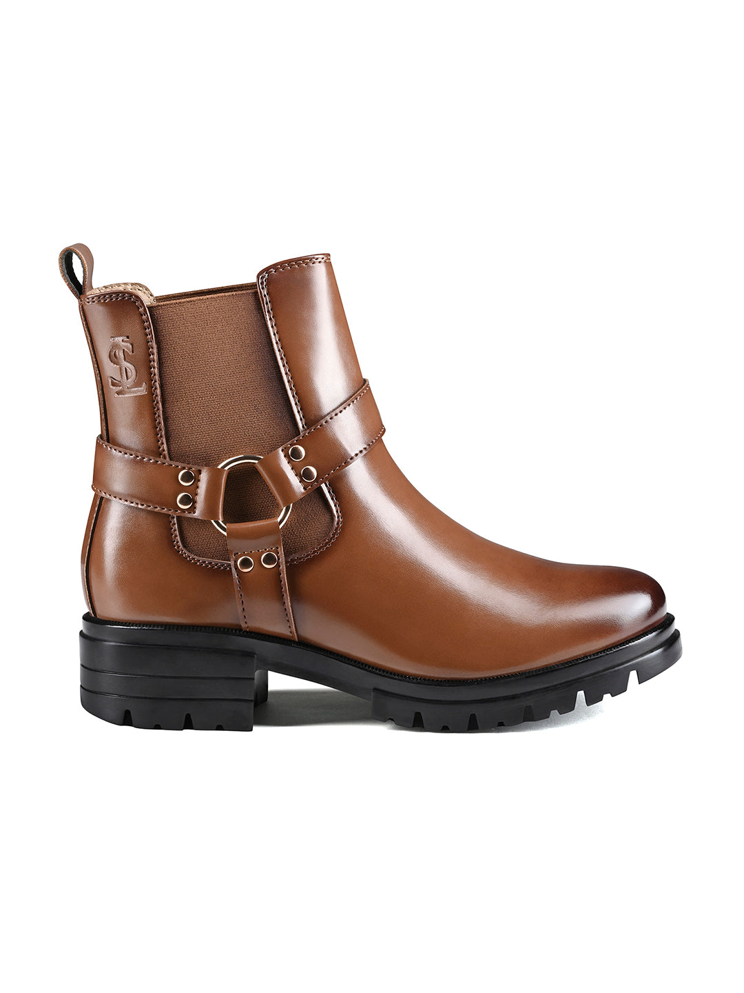 Maple Tan High Ankle Round Buckle Slip-On Long Boots