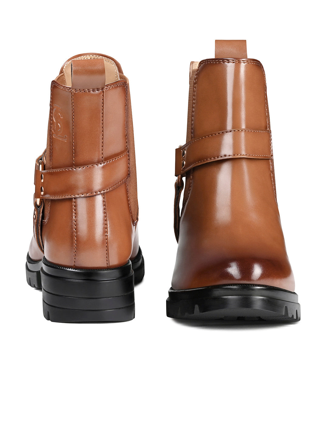 Maple Tan High Ankle Round Buckle Slip-On Long Boots