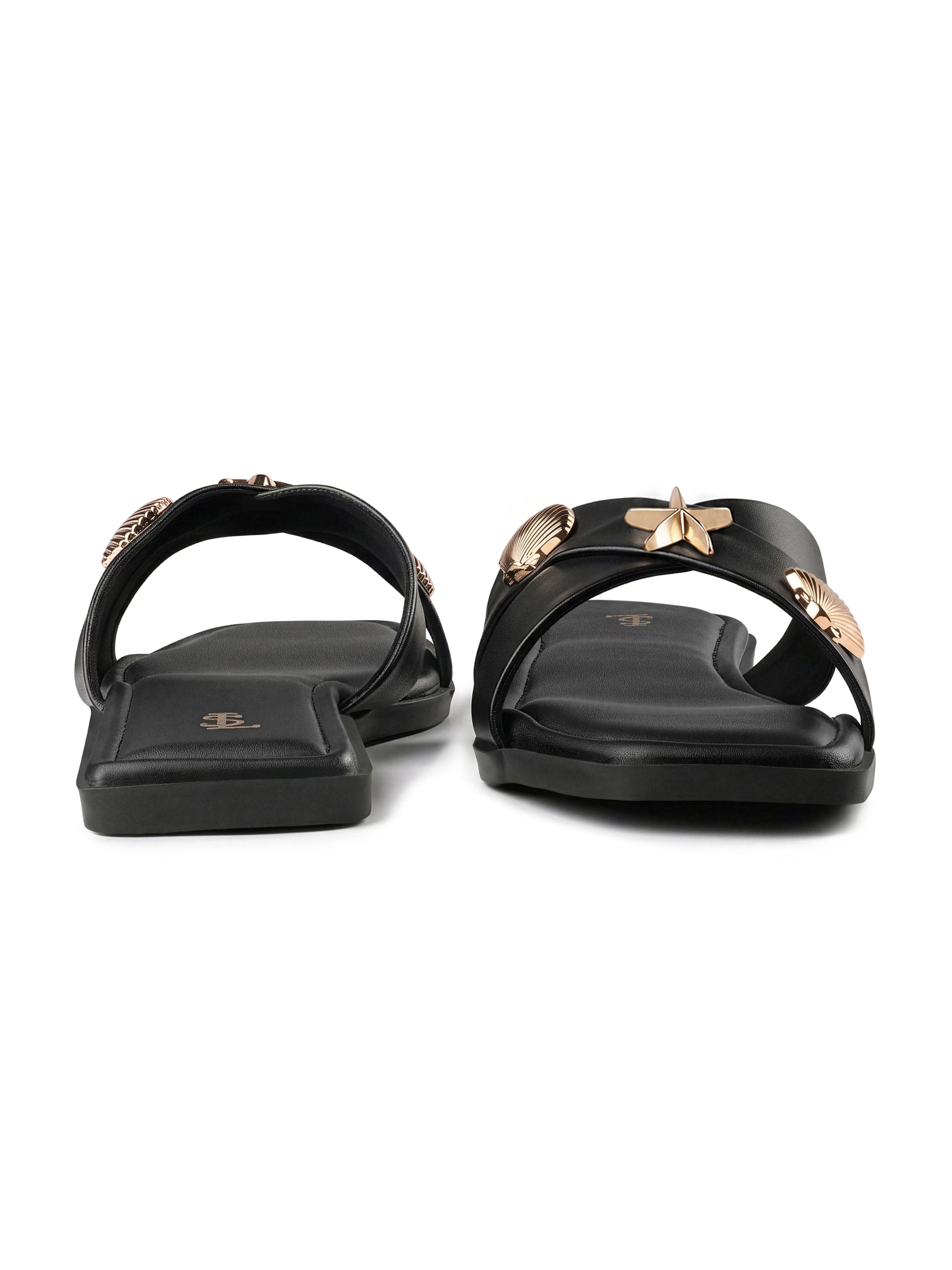 Women's Chic Black Cross-Strap Flat Sandals