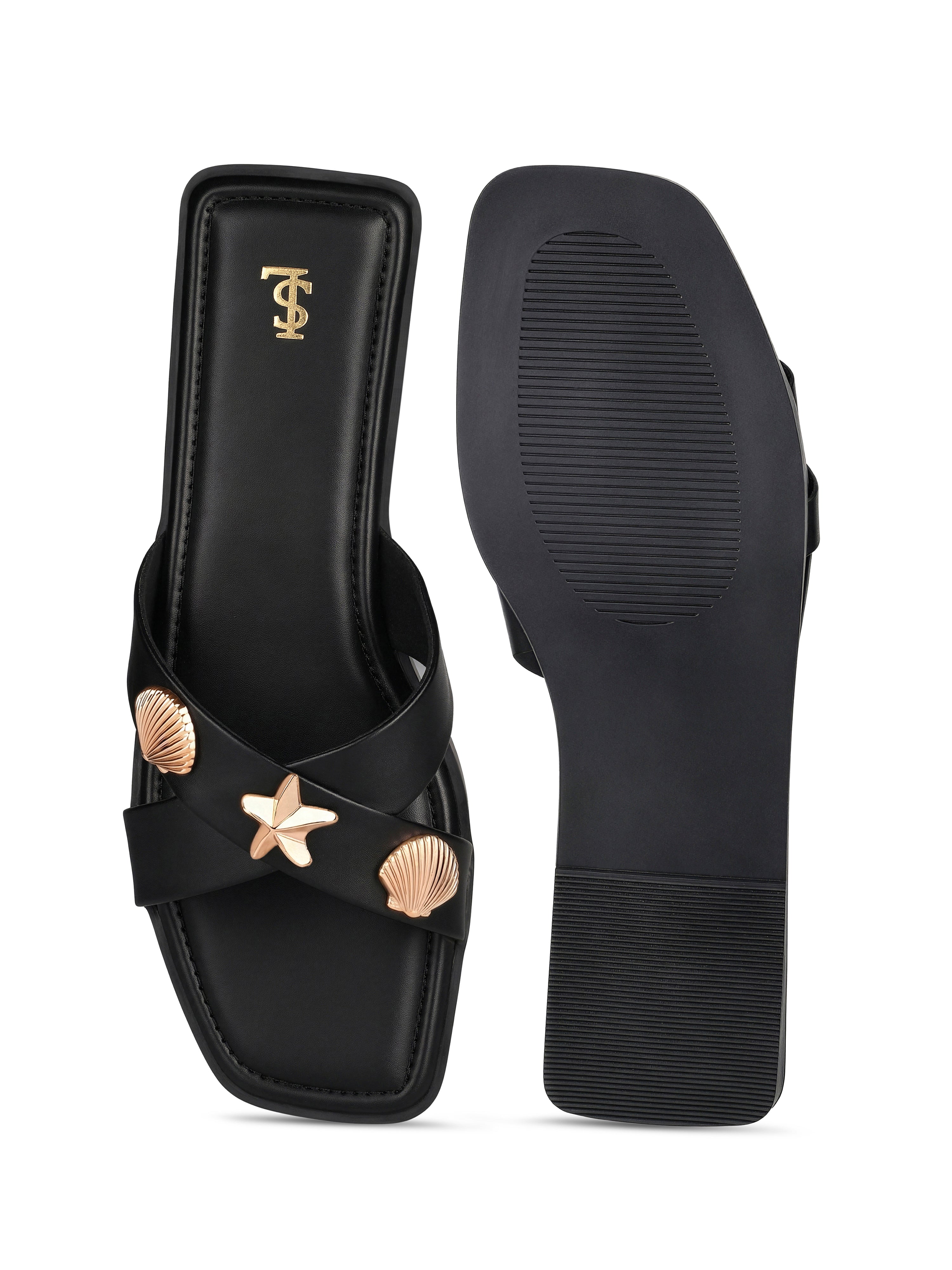 Women's Chic Black Cross-Strap Flat Sandals