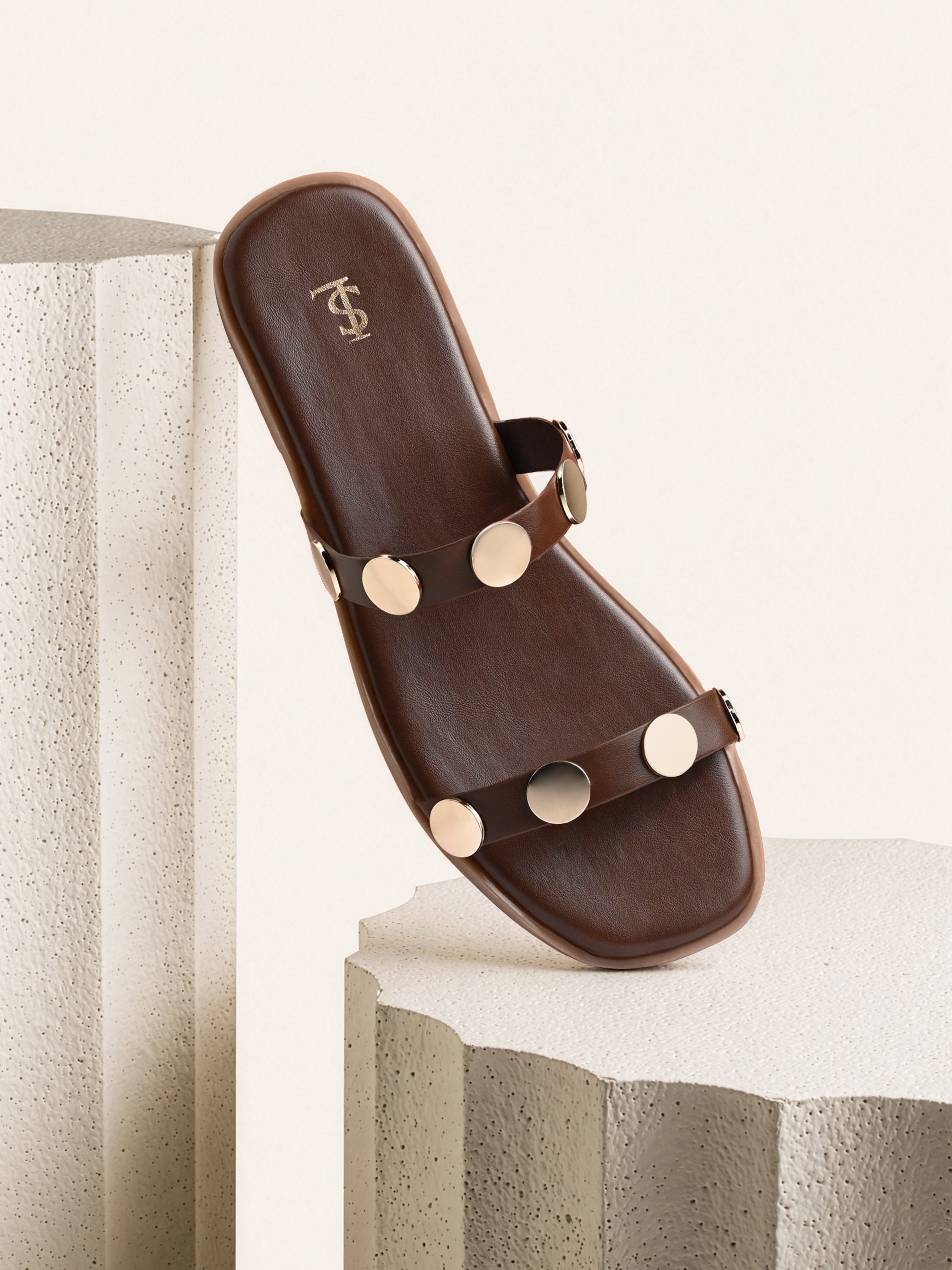 Women's Brown Slip-On Flat Sandals