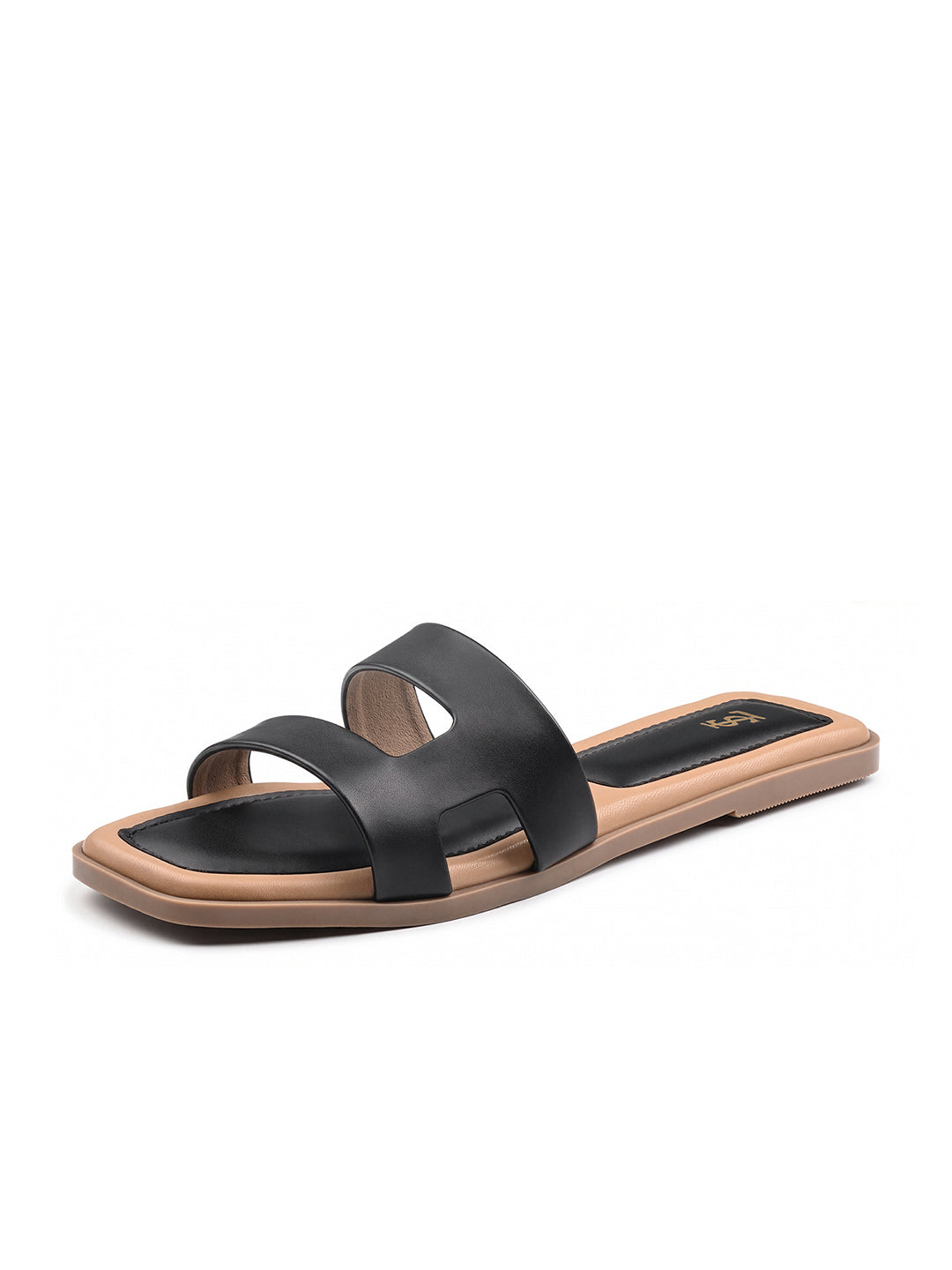 Women's Velet Black Chic Dual-Strap Flat Sandals