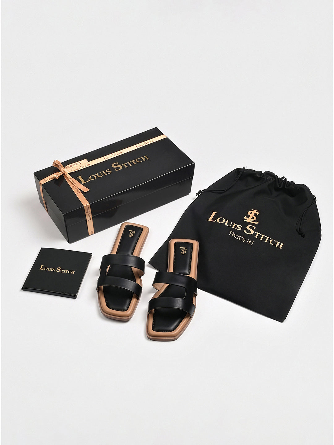 Women's Velet Black Chic Dual-Strap Flat Sandals