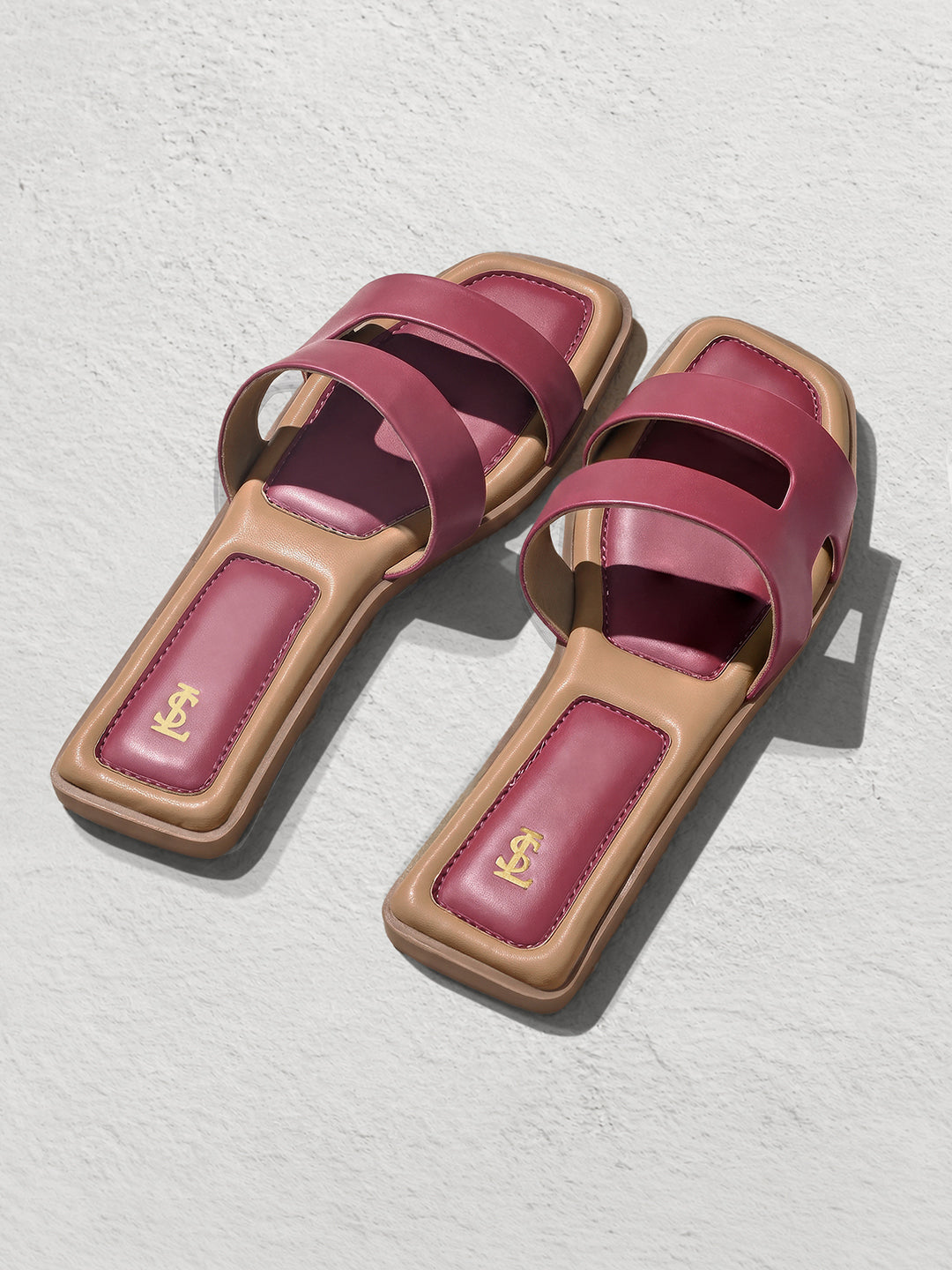 Women's Deep Crimson Chic Dual-Strap Flat Sandals