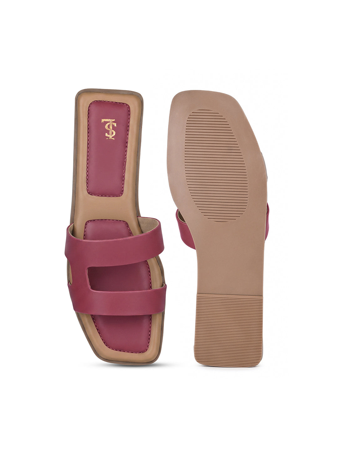 Women's Deep Crimson Chic Dual-Strap Flat Sandals