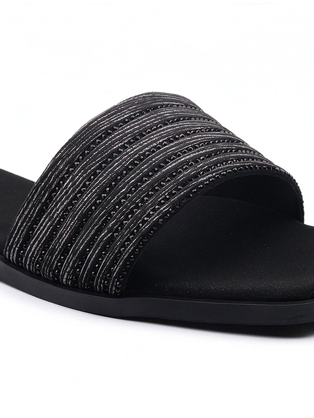 Women's Stardust Black Elegant Flat Sandals
