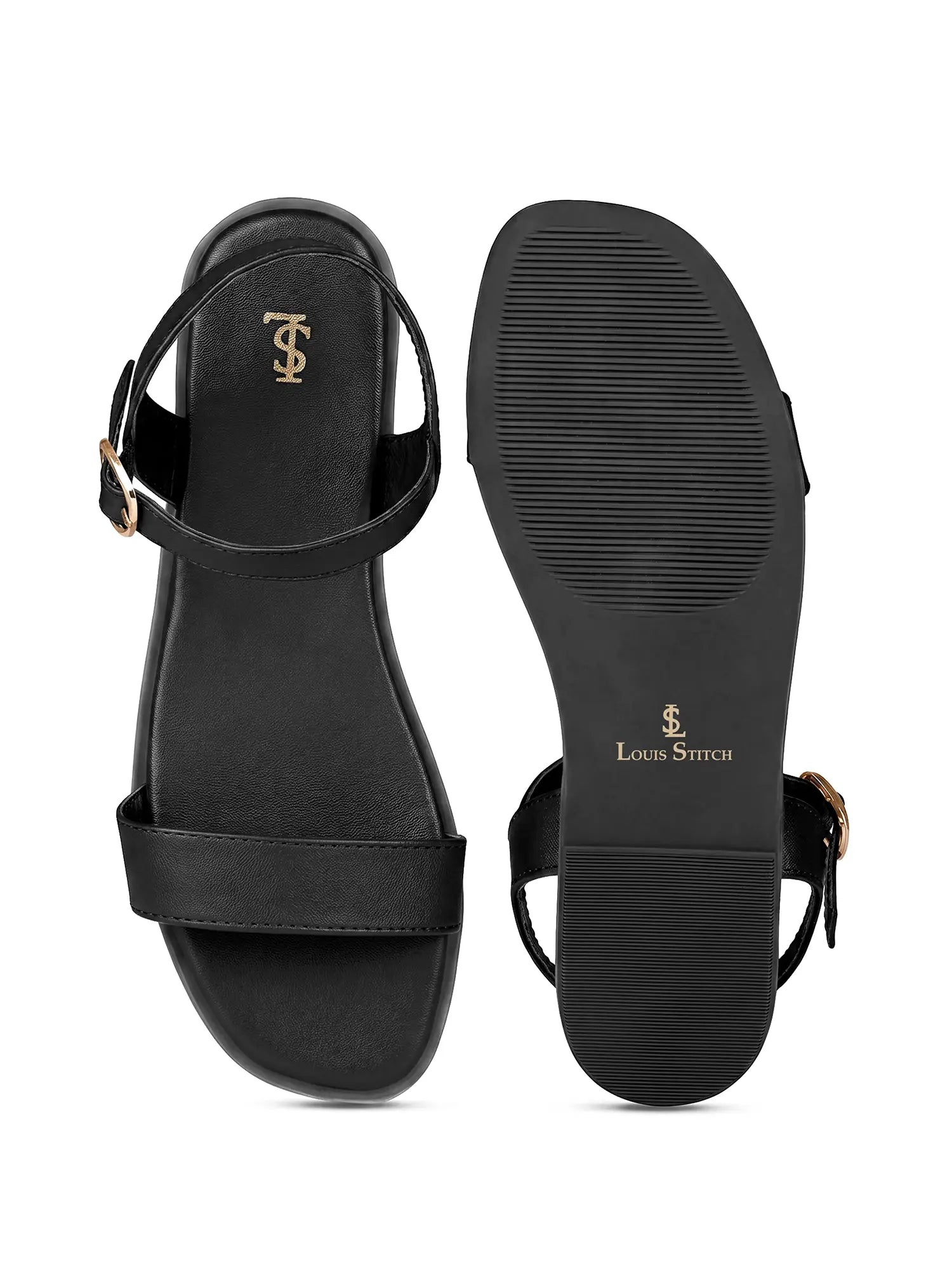 Women's Black Slip-On Flat Sandals