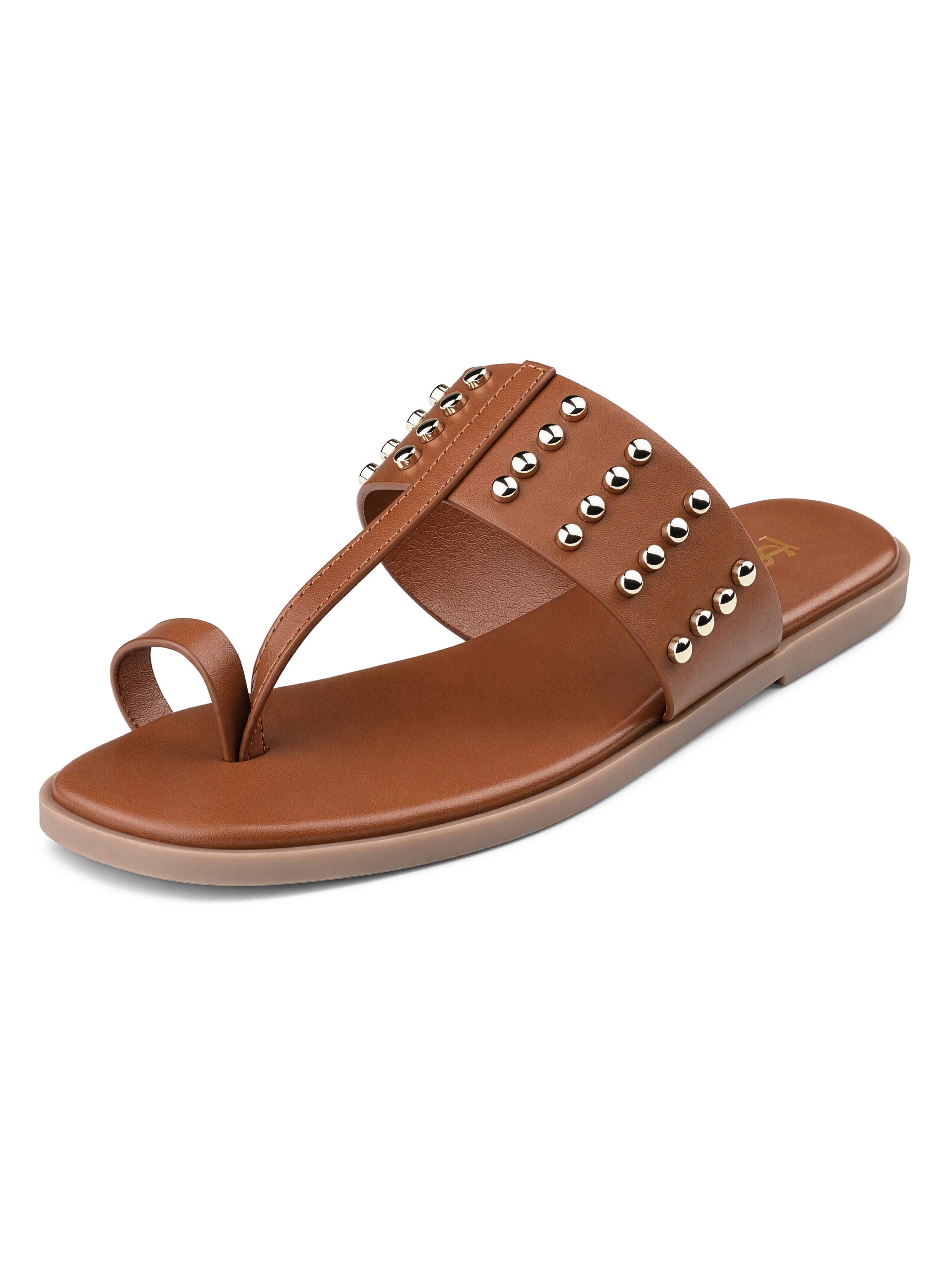 Women's Tan Toe-Ring Embellished Beads Sandals