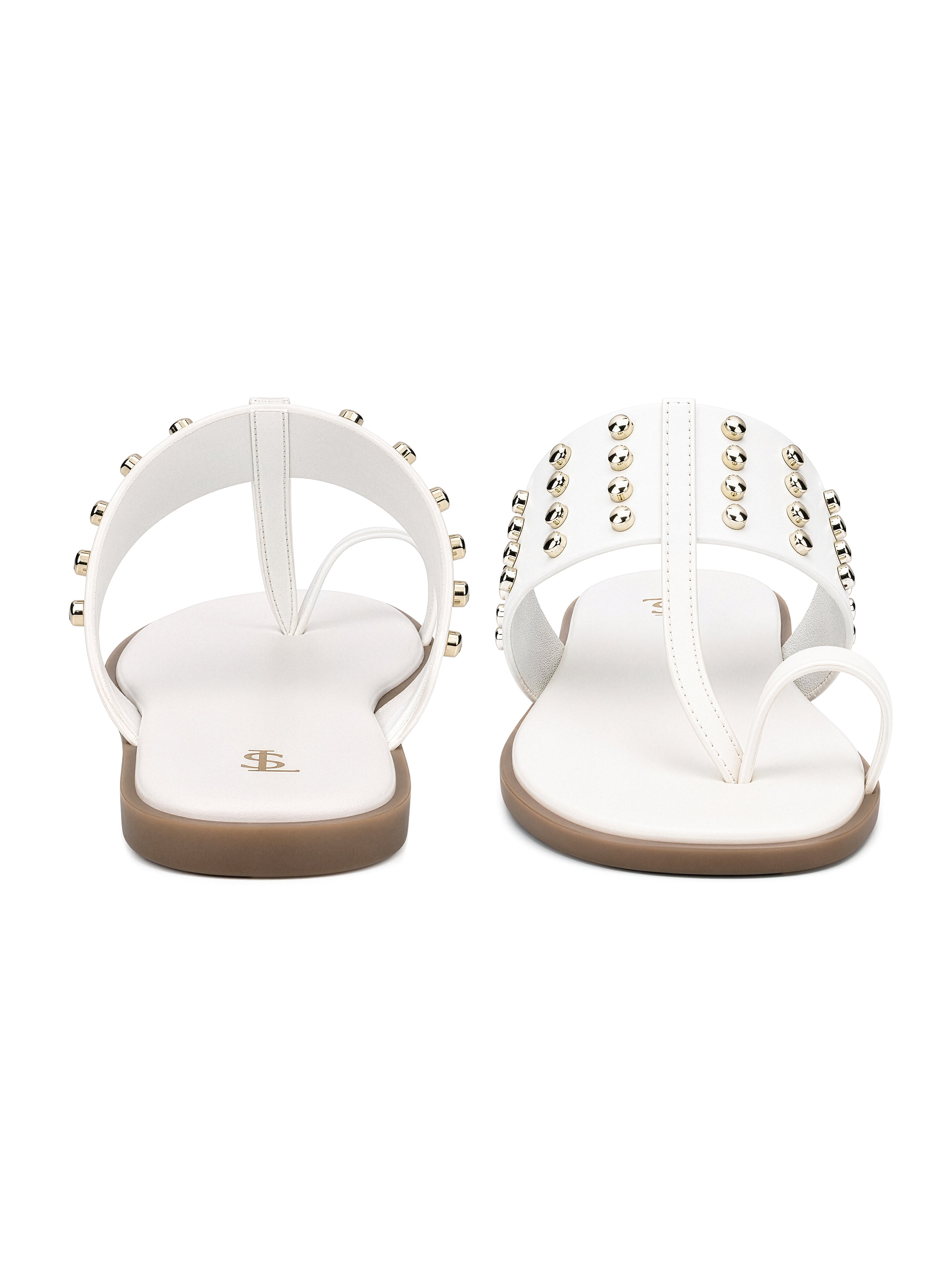 Women's White Toe-Ring Embellished Beads Sandals