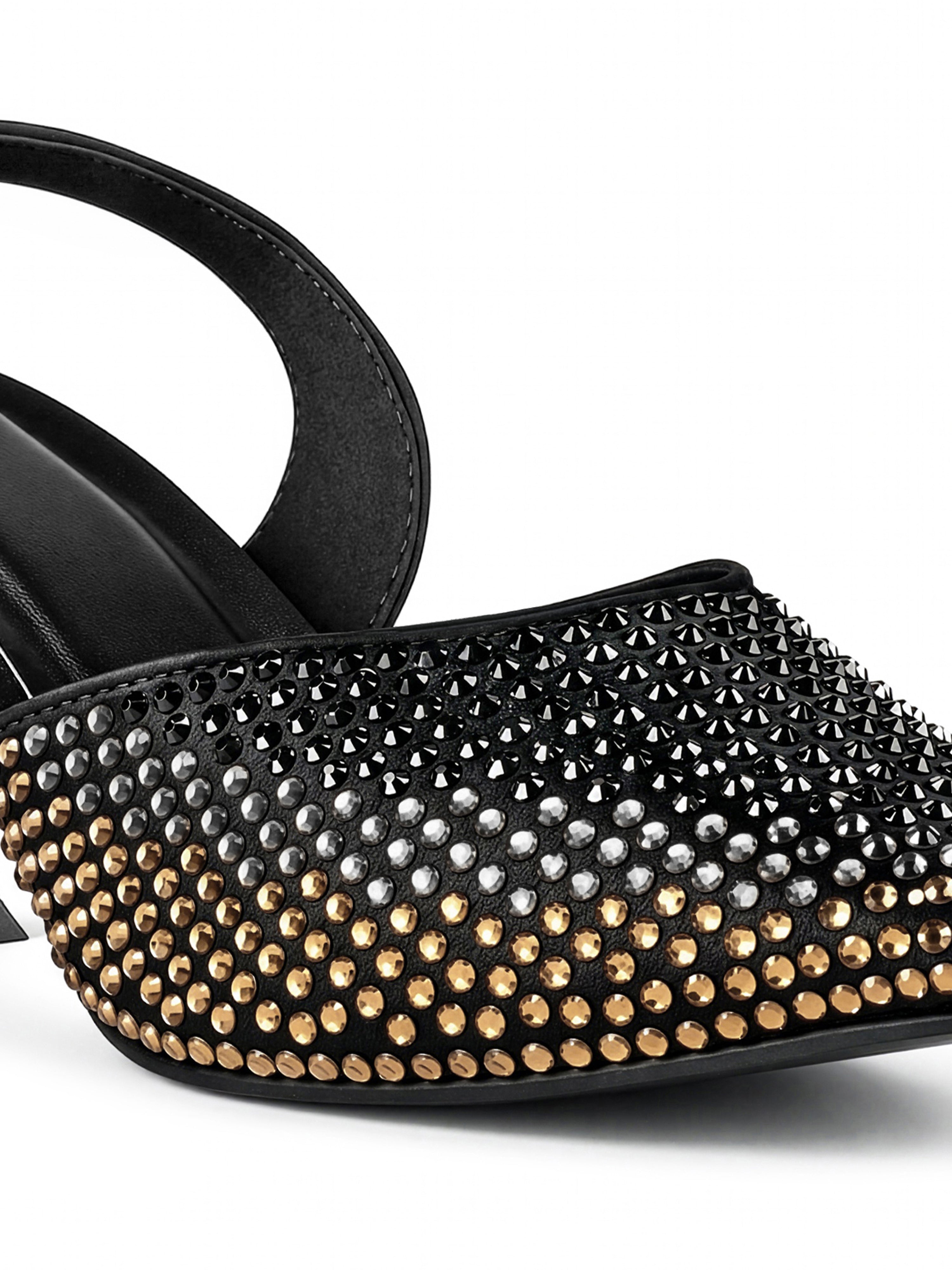 Women's Black Rhinestone Slingback Heel Sandals