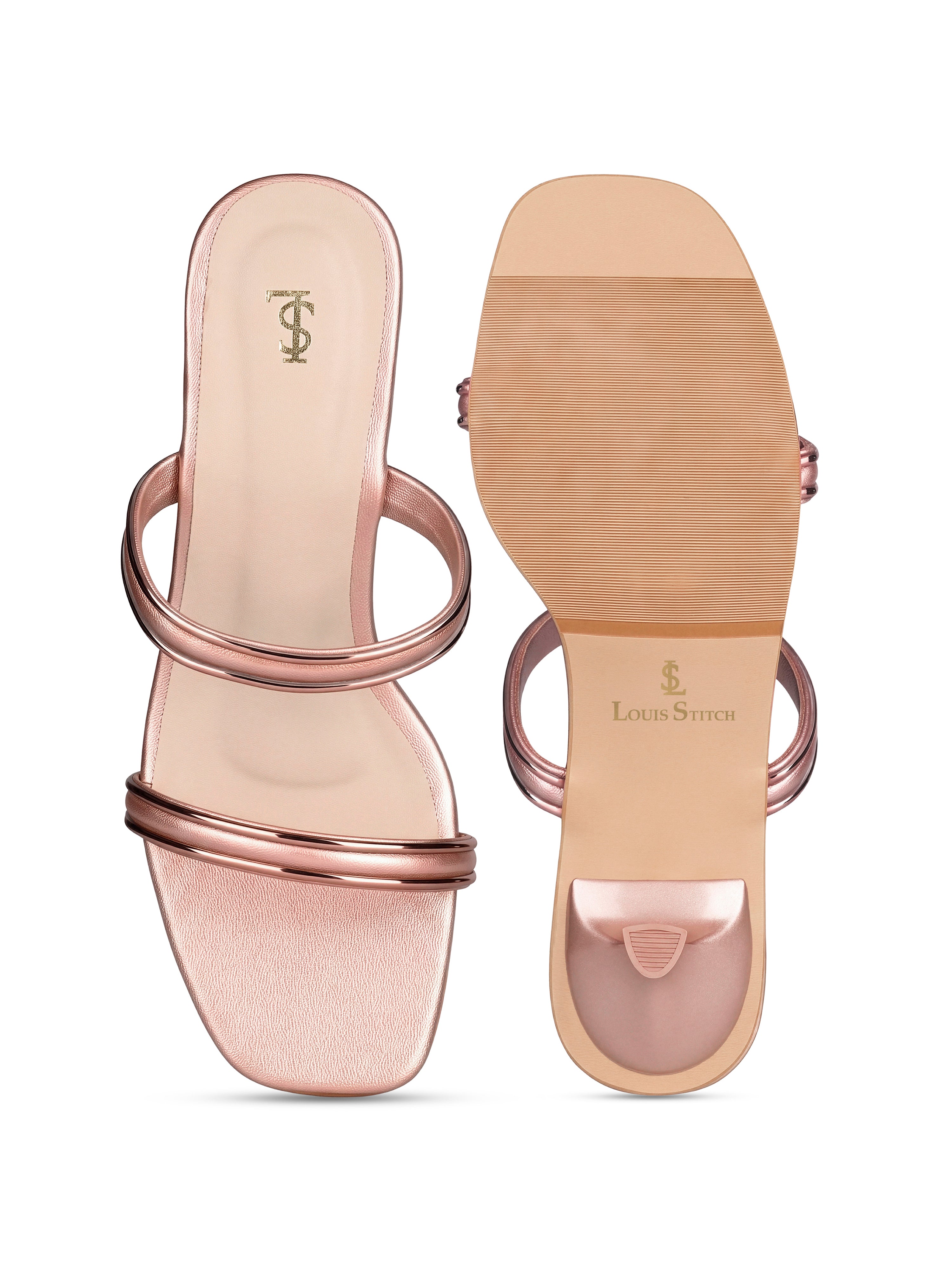 Women's Glossy Gold Dual-Strap Heel Sandals