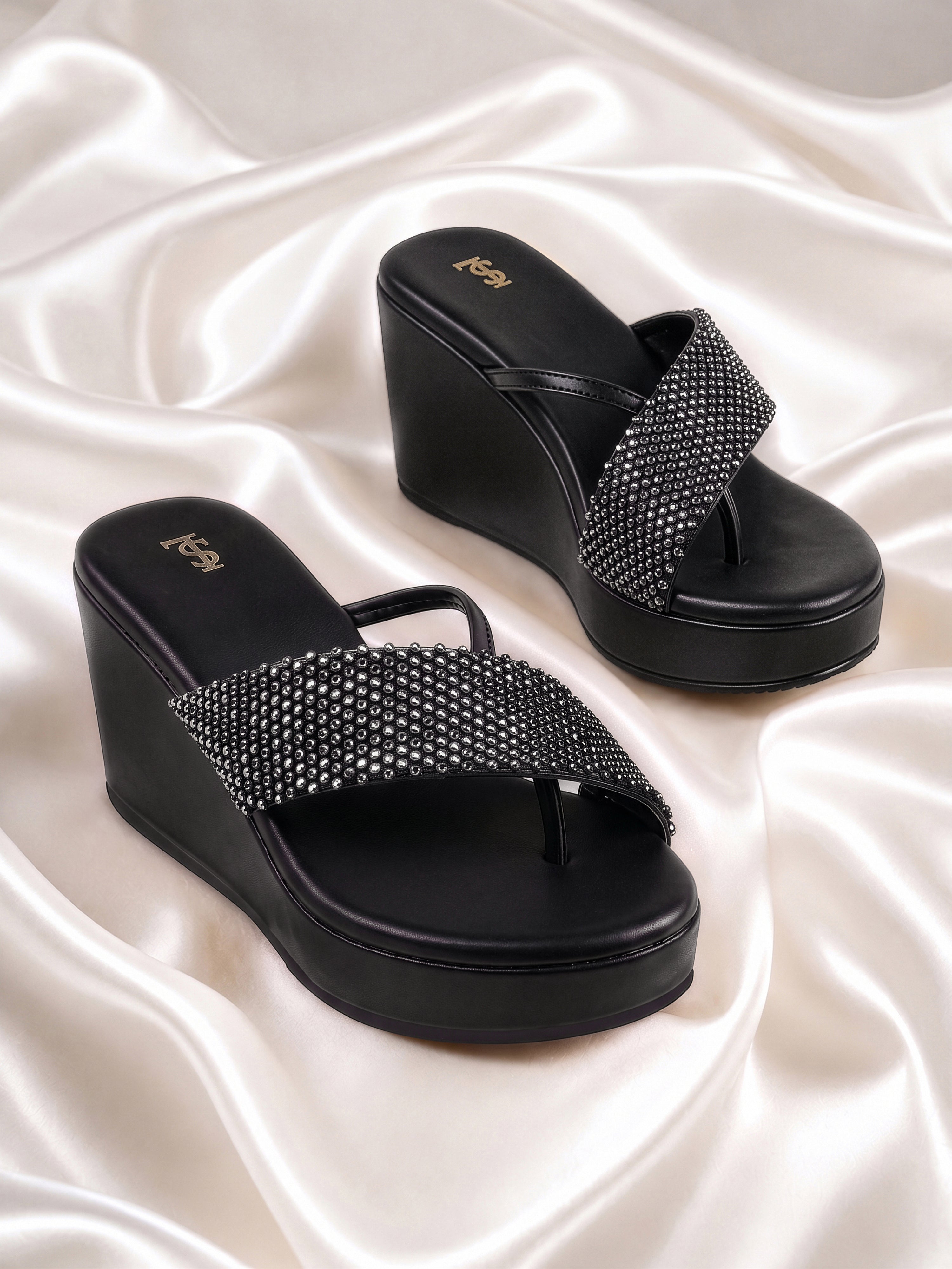 Women's Black Luxury Wedge Heel Sandals