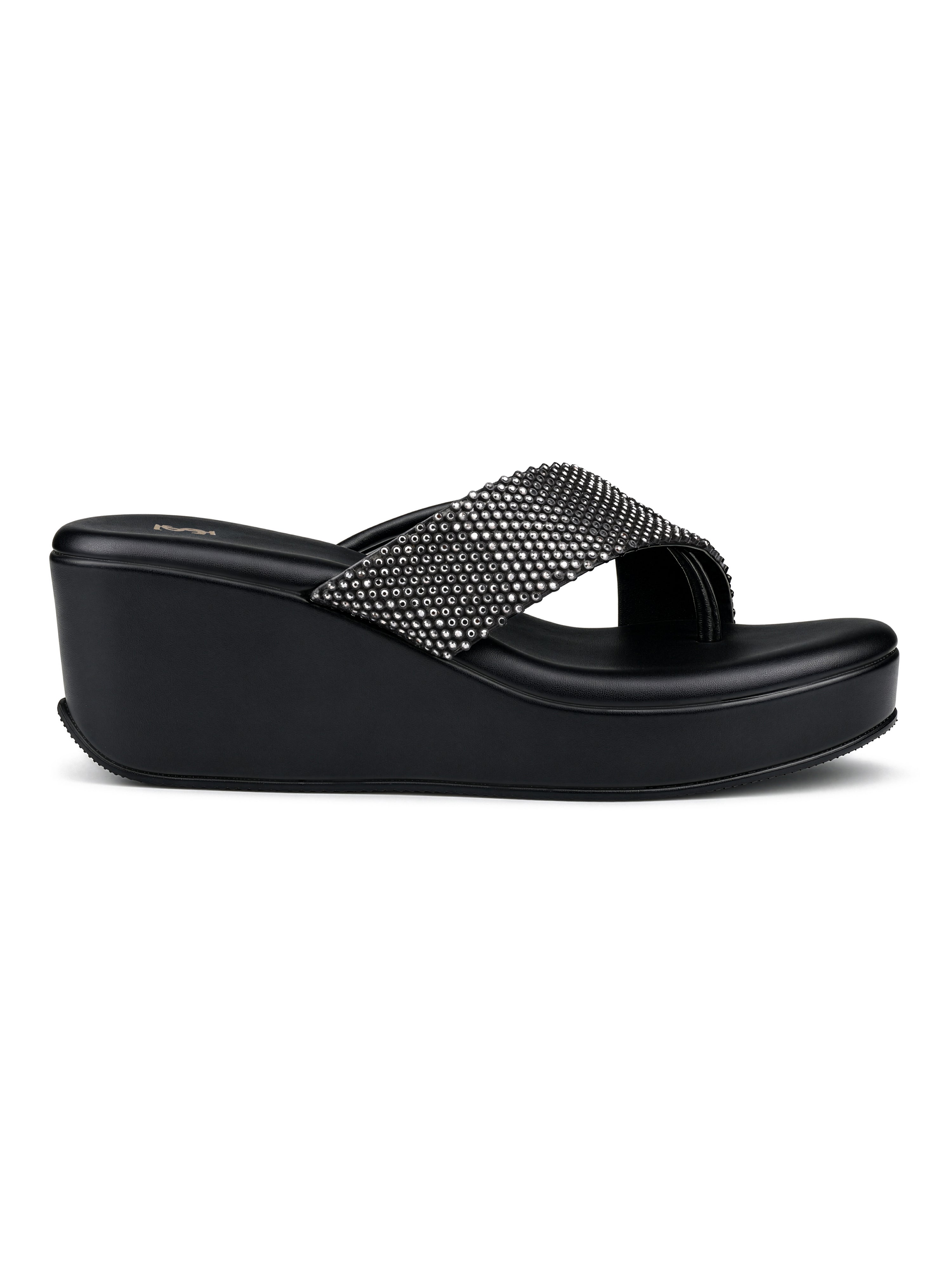 Women's Black Luxury Wedge Heel Sandals