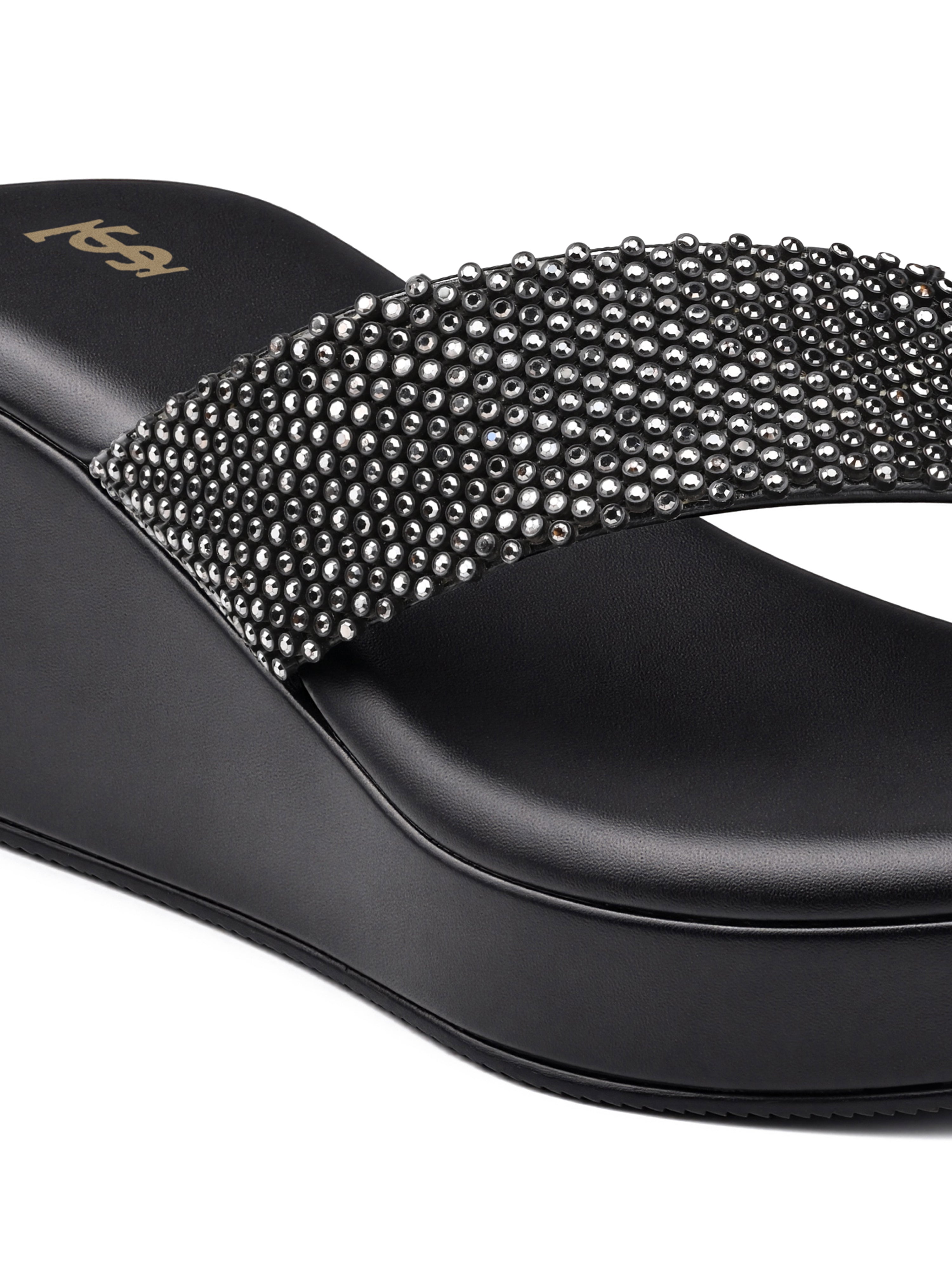 Women's Black Luxury Wedge Heel Sandals