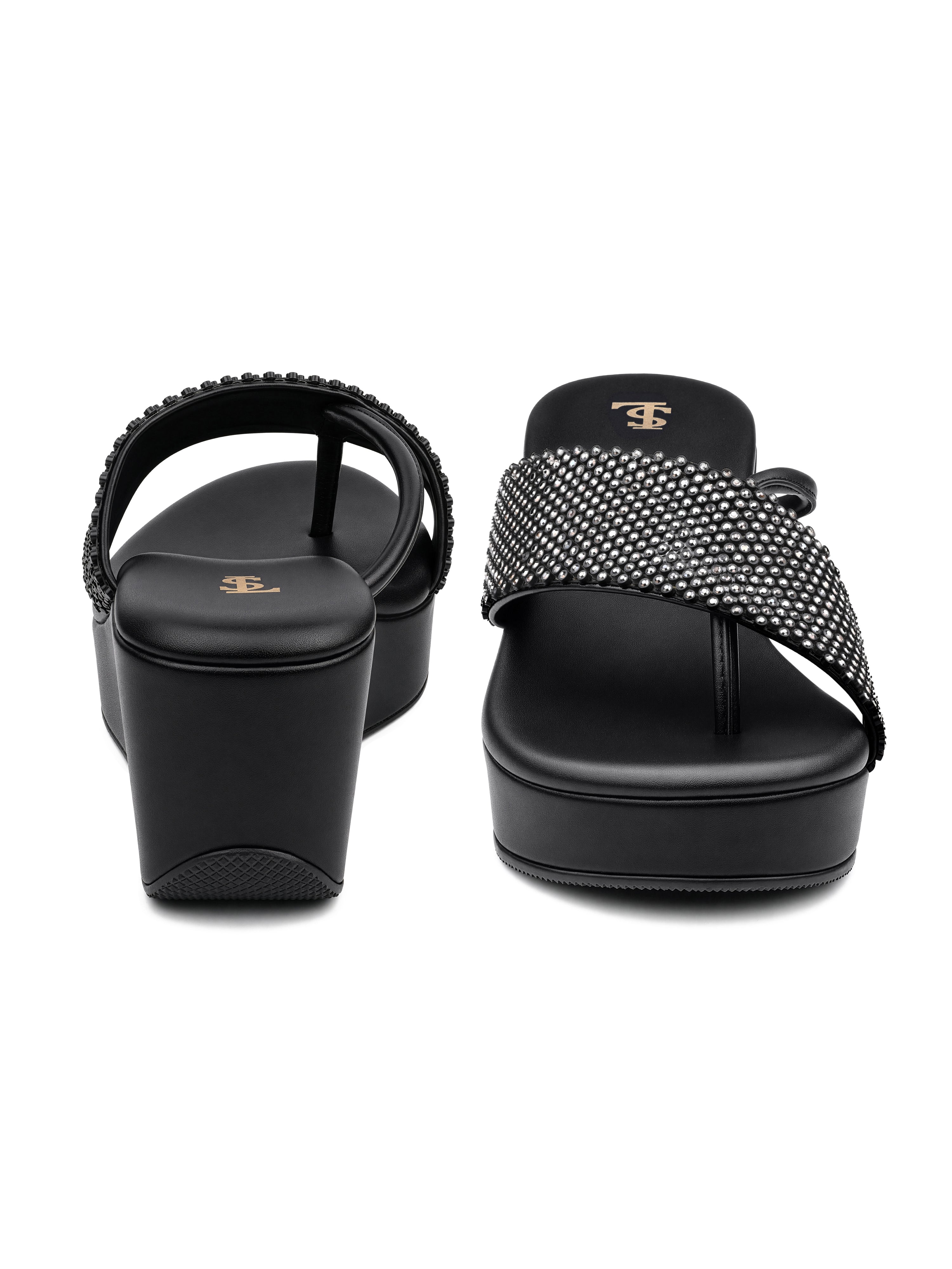 Women's Black Luxury Wedge Heel Sandals