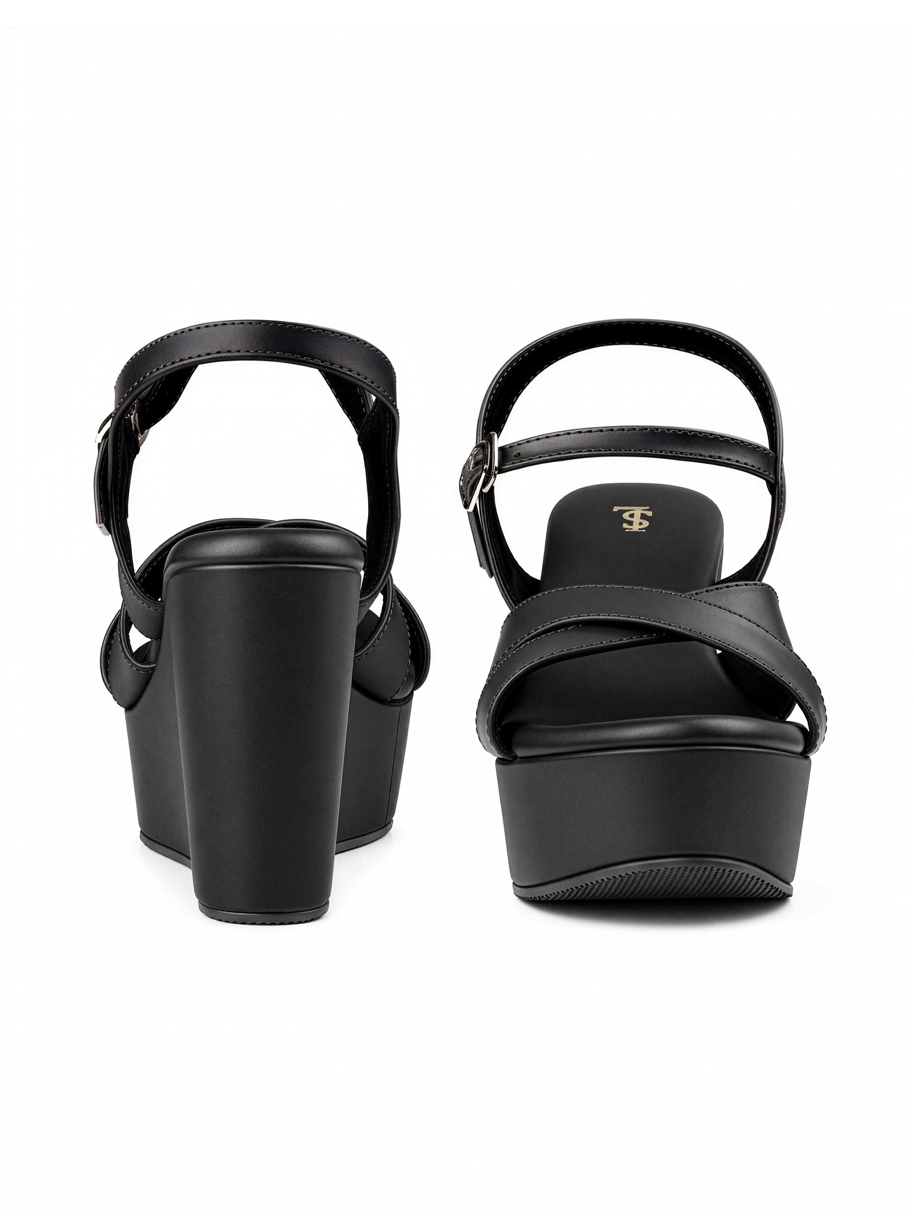 Women's Black Cross-Strap Wedge Heel Sandals