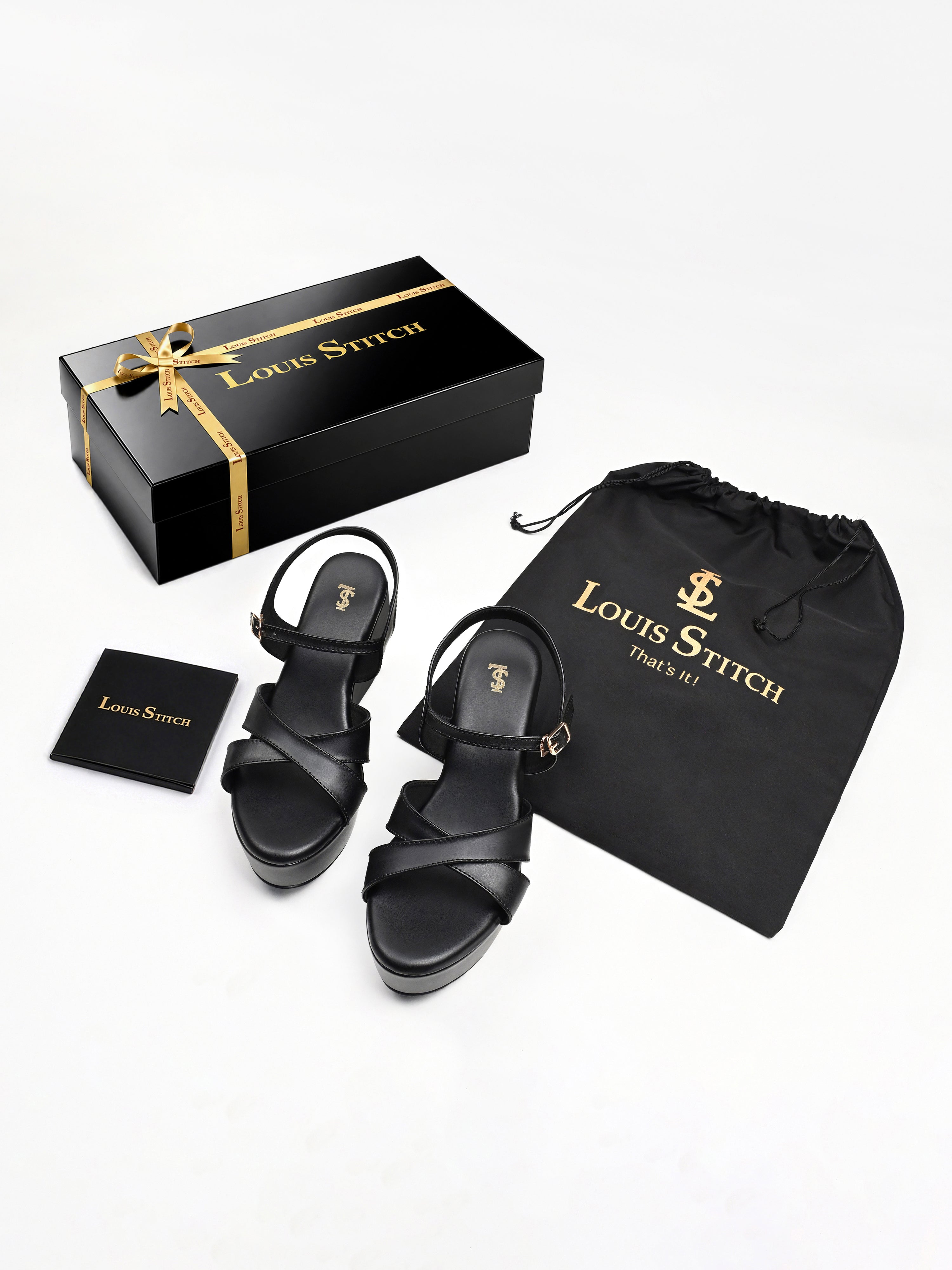Women's Black Cross-Strap Wedge Heel Sandals