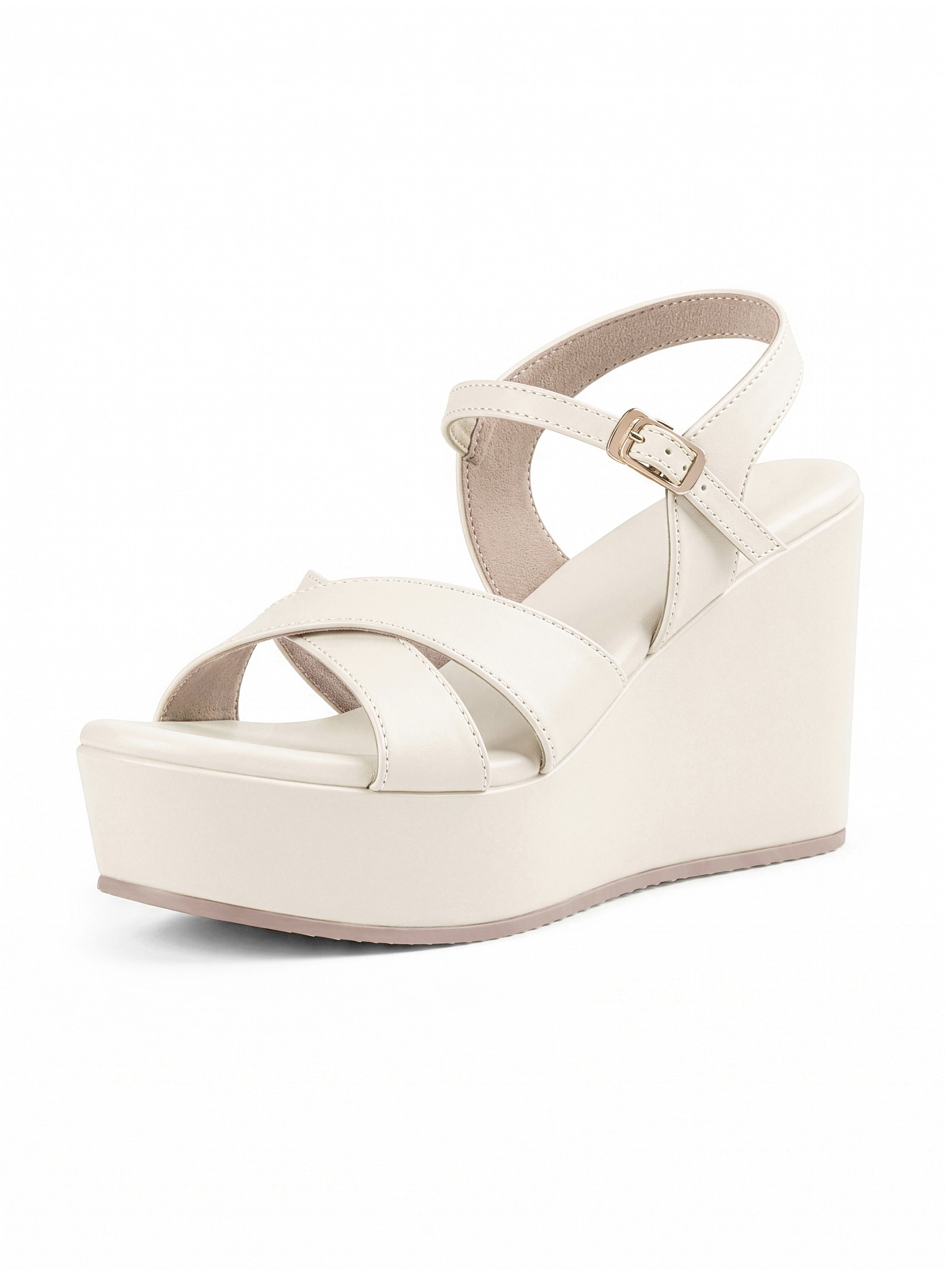 Women's White Cross-Strap Wedge Heel Sandals