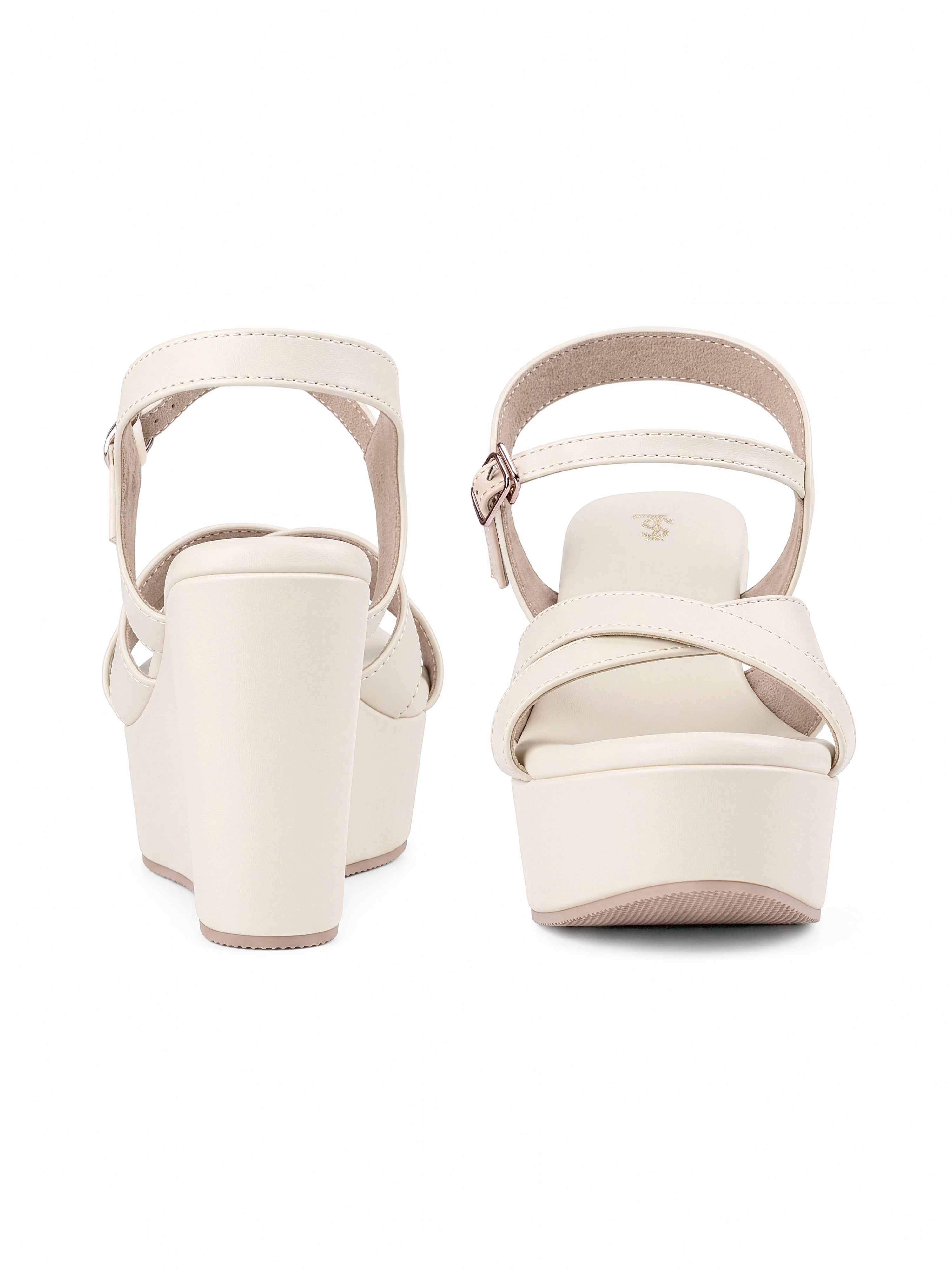 Women's White Cross-Strap Wedge Heel Sandals
