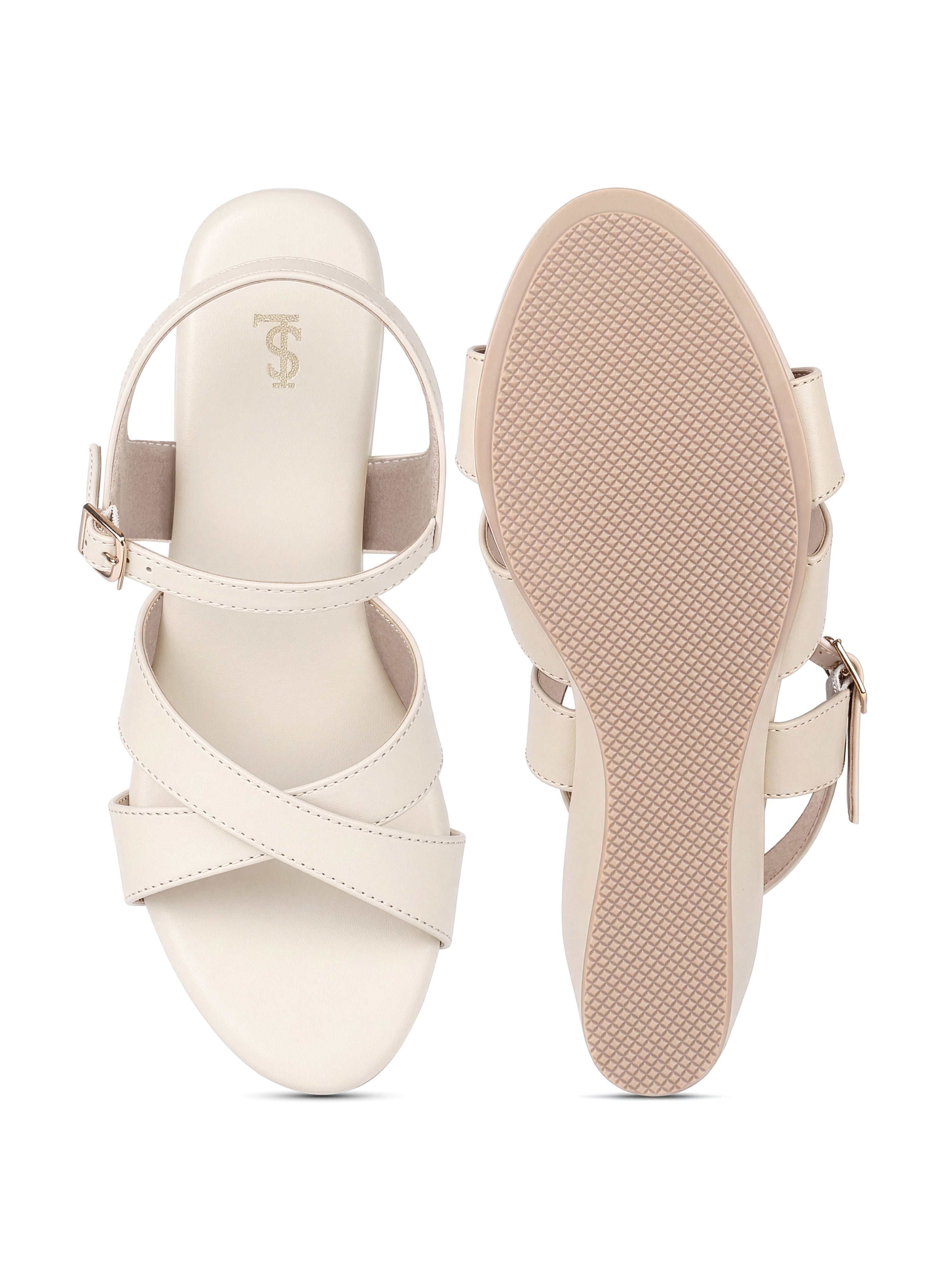 Women's White Cross-Strap Wedge Heel Sandals