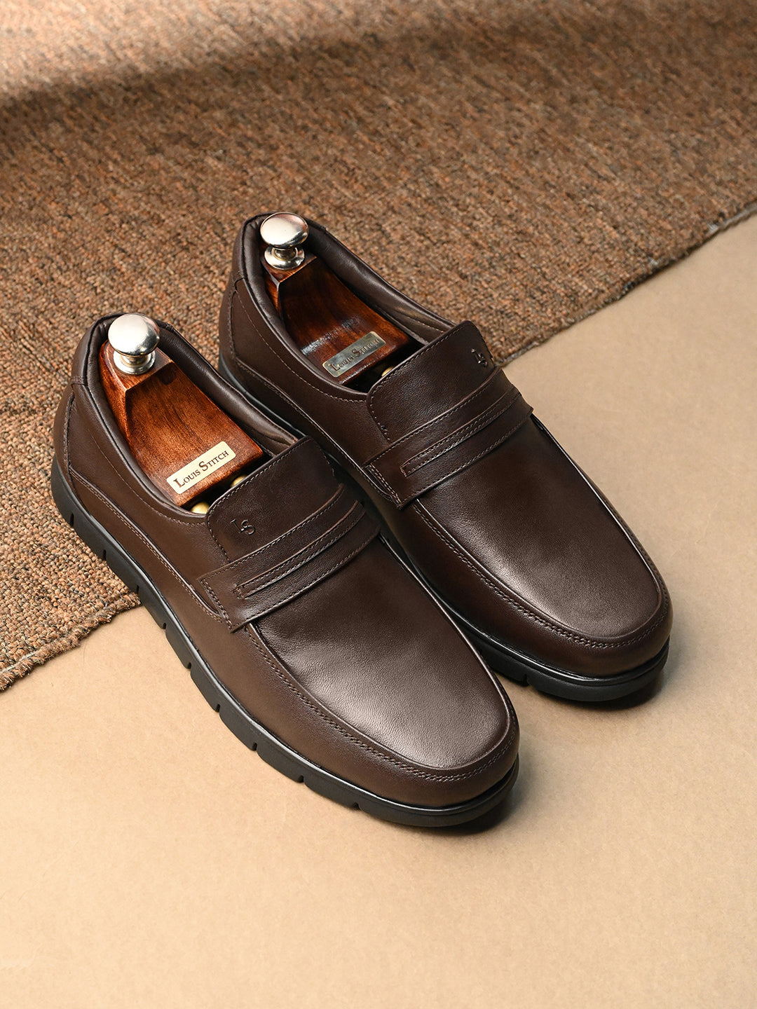 Brunette Brown Leather Comfortable Slip-On Moccasins