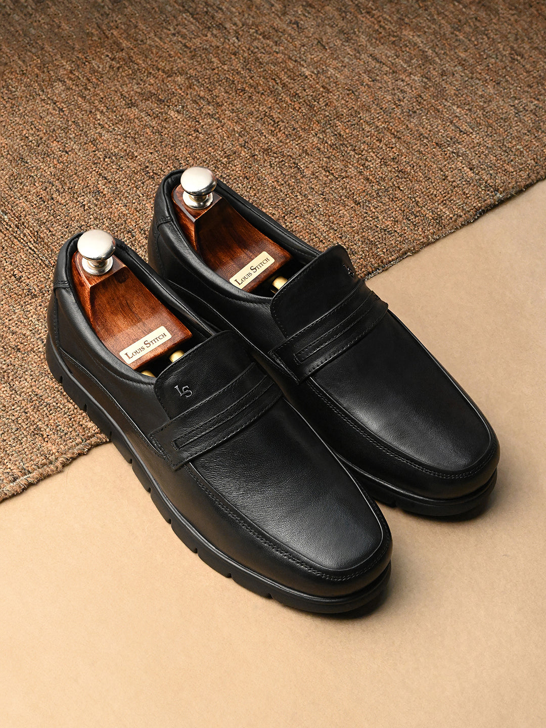 Jet Black Leather Comfortable Slip-On Moccasins