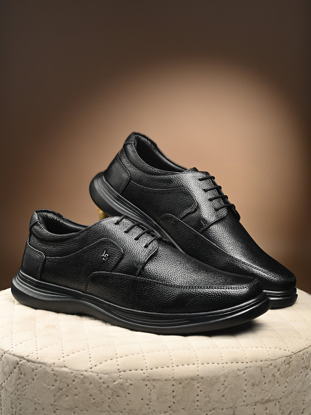 Jet Black Genuine Leather Ultra Lightweight Derby Shoes