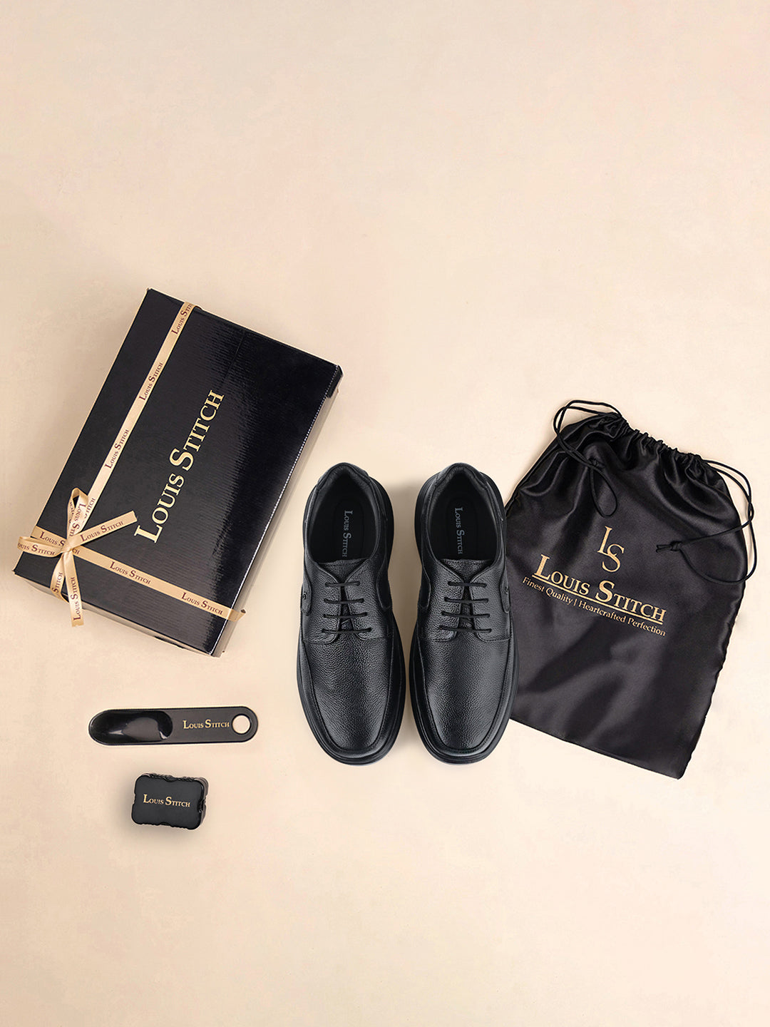 Jet Black Genuine Leather Ultra Lightweight Derby Shoes