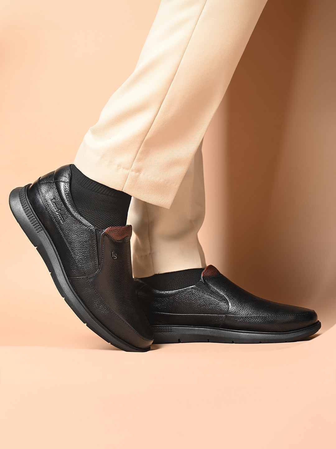 Jet Black Genuine Leather Slip-On Bernish Tone Moccasin Shoes