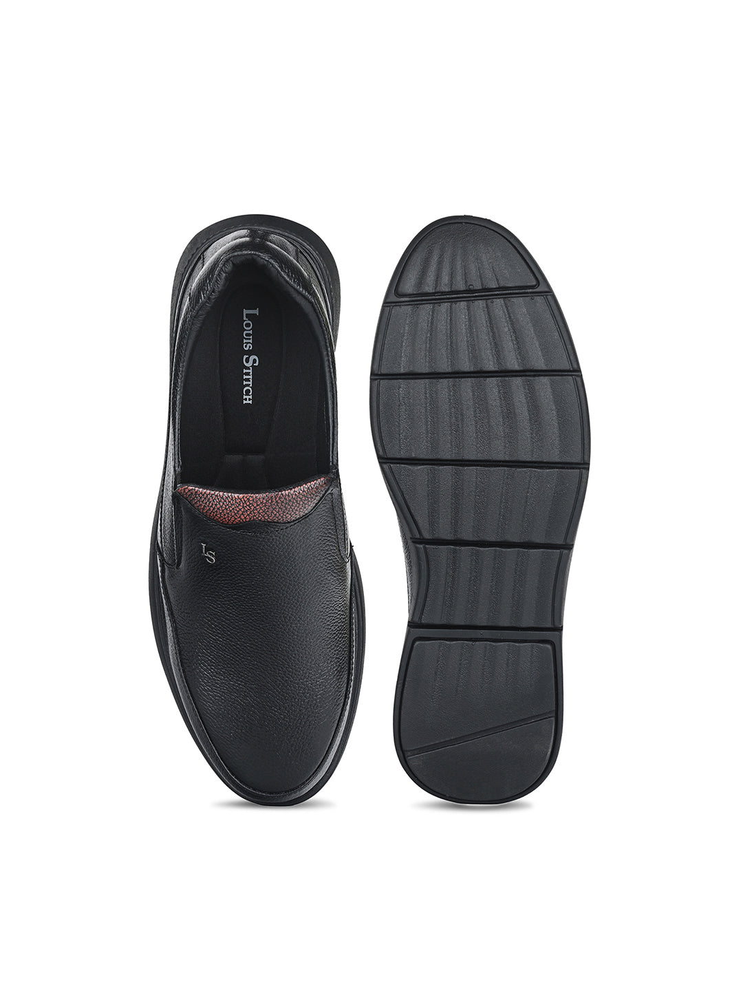 Jet Black Genuine Leather Slip-On Bernish Tone Moccasin Shoes
