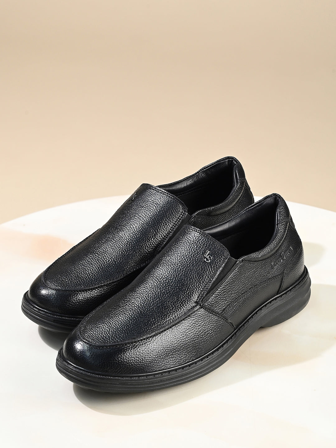 Jet Black Leather Comfortable Slip-On Shoes