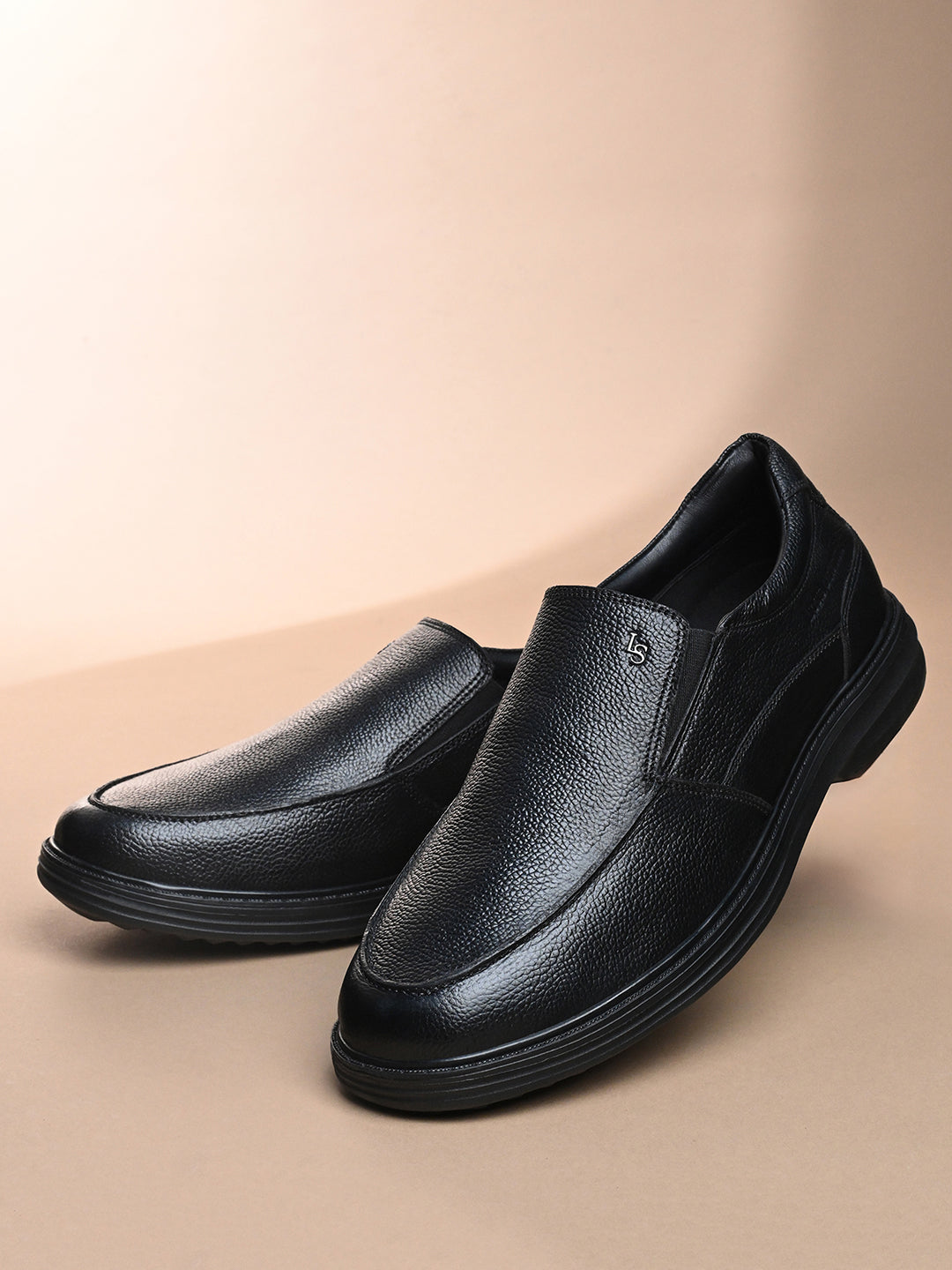 Jet Black Leather Comfortable Slip-On Shoes