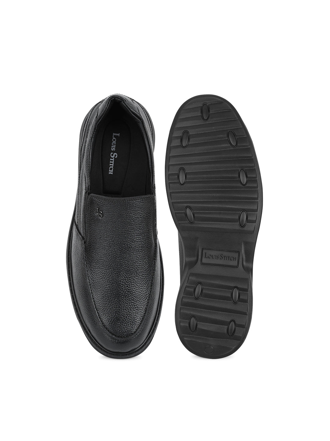 Jet Black Leather Comfortable Slip-On Shoes